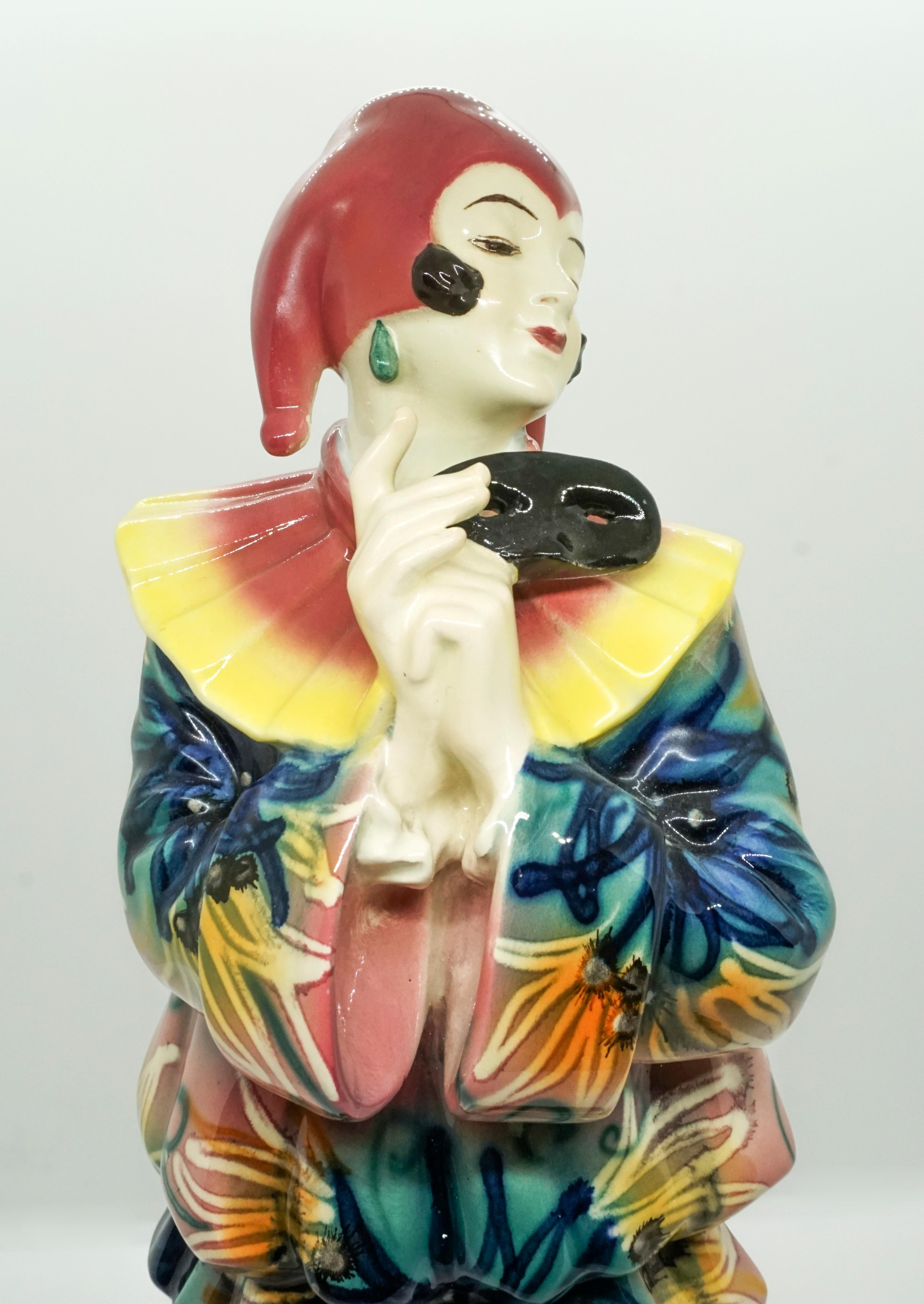 Ceramic Goldscheider Vienna Art Deco Figurine 'Pierrette' by Dakon & Lorenzl, circa 1930