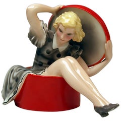 Vintage Goldscheider Vienna Art Deco Figurine Surprise Girl in Bandbox Dakon 7200