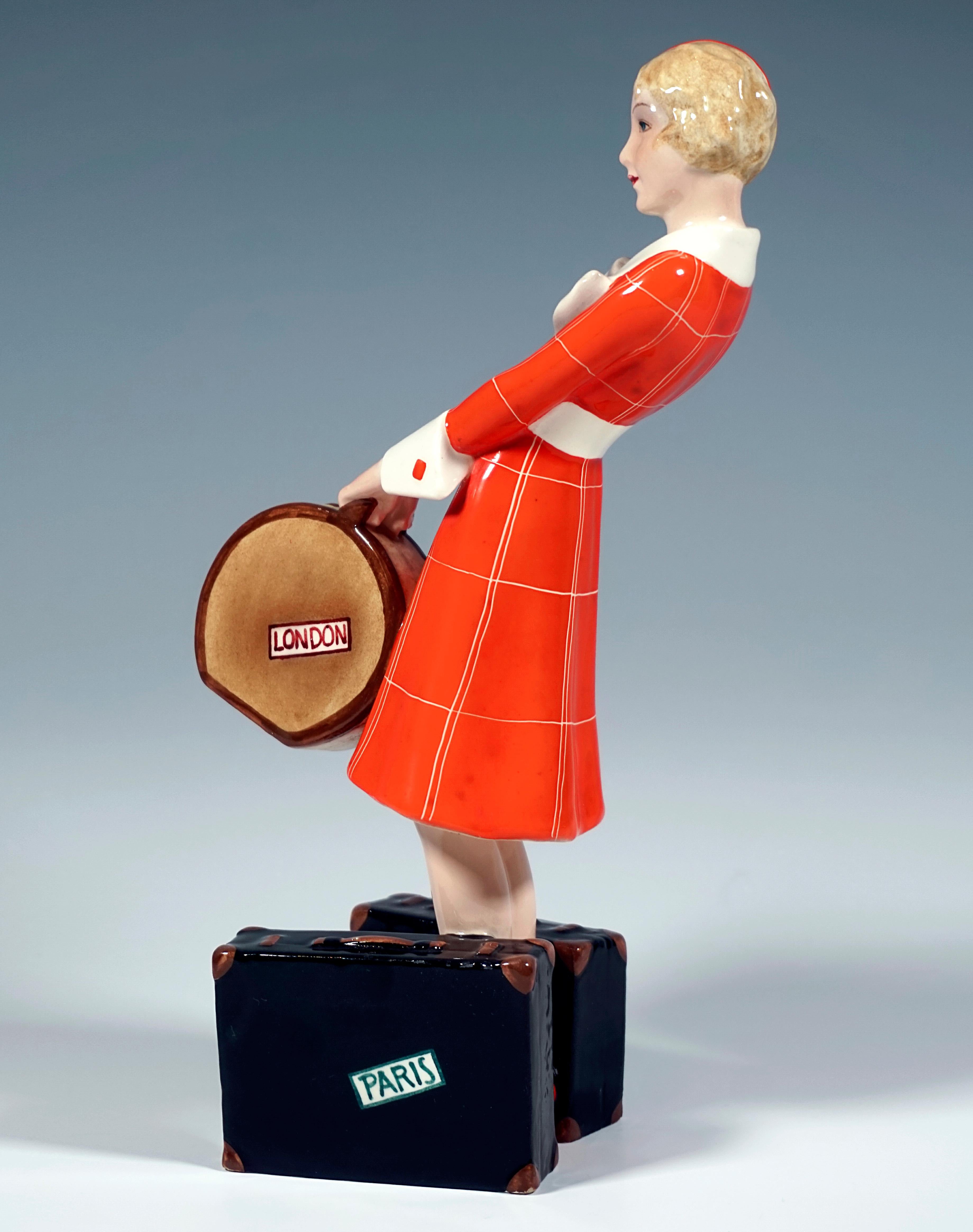 Austriaco Figurina Goldscheider Vienna Art Deco 'Viaggiatore', di Josef Lorenzl, 1935 ca. in vendita