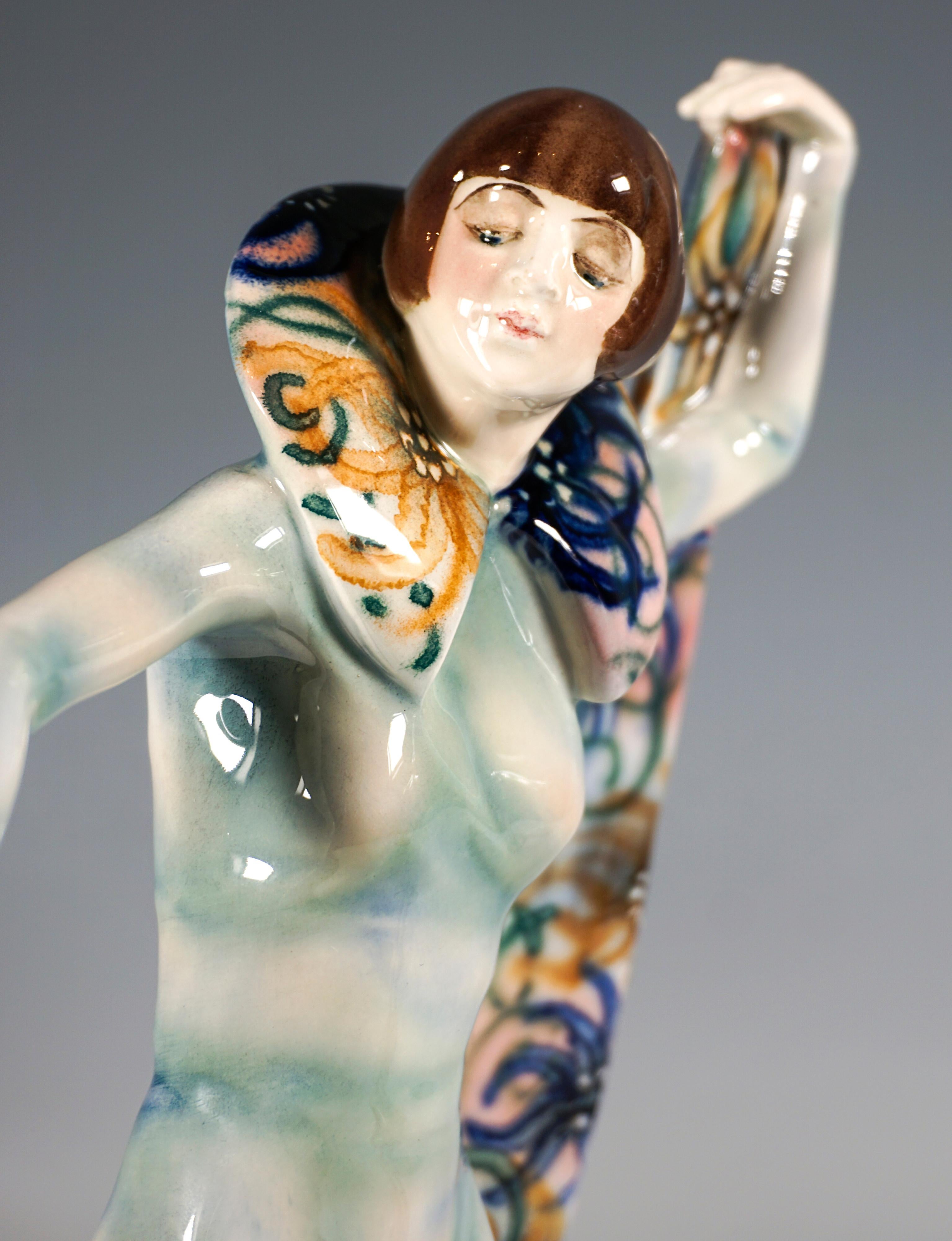 Ceramica Figurina Art Déco Goldscheider Vienna 'Danza del velo', di Stephan Dakon, CIRCA 1926 in vendita