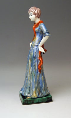Goldscheider Vienna Art Deco Lady Clad in Long Blue Dress Model 6801, circa 1933