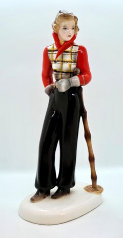 Goldscheider Vienna Ceramic Figurine Lady Skier by Stephan Dakon 1935