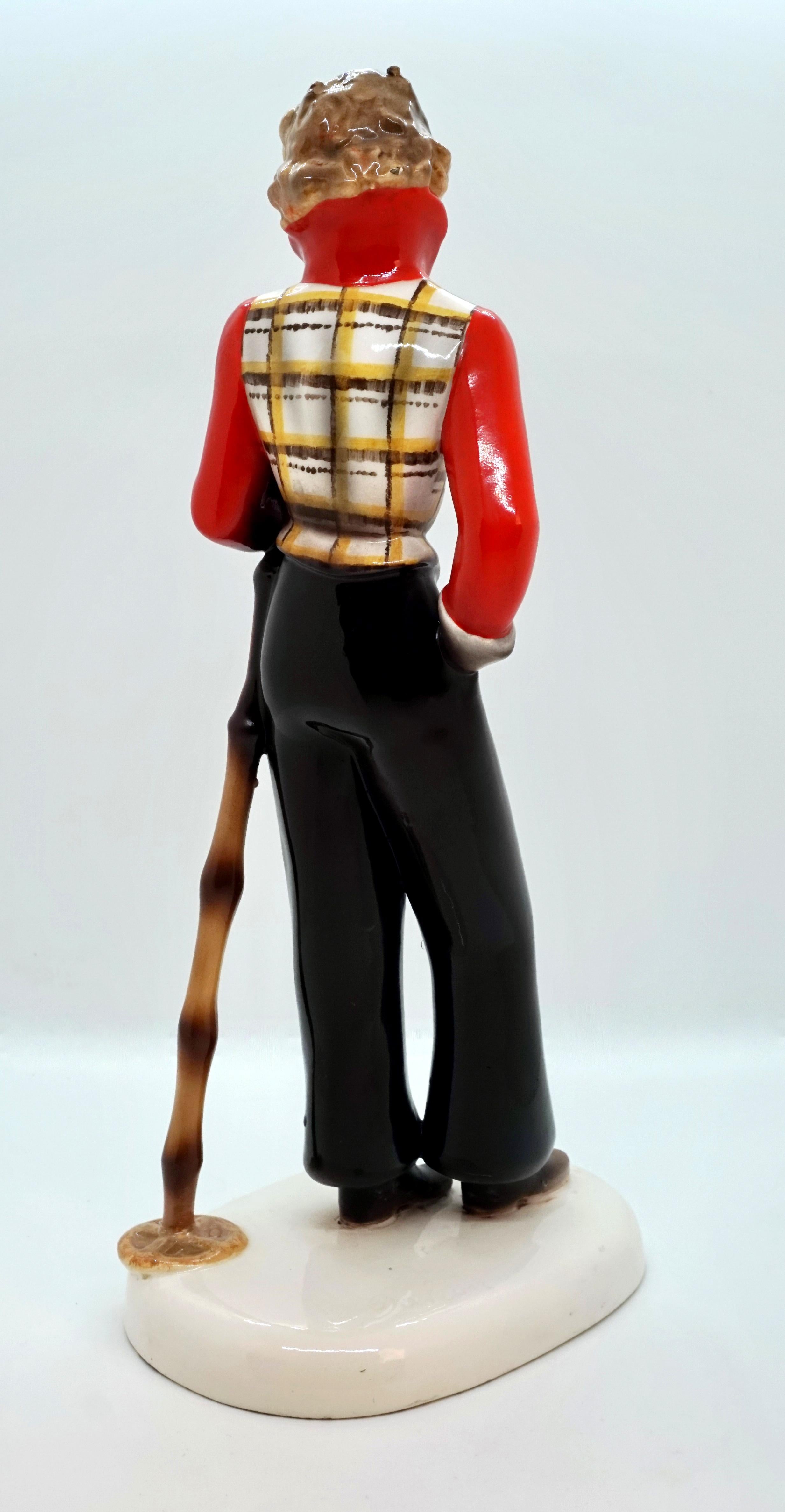 Art Deco Goldscheider Vienna Ceramic Figurine Lady Skier by Stephan Dakon 1935
