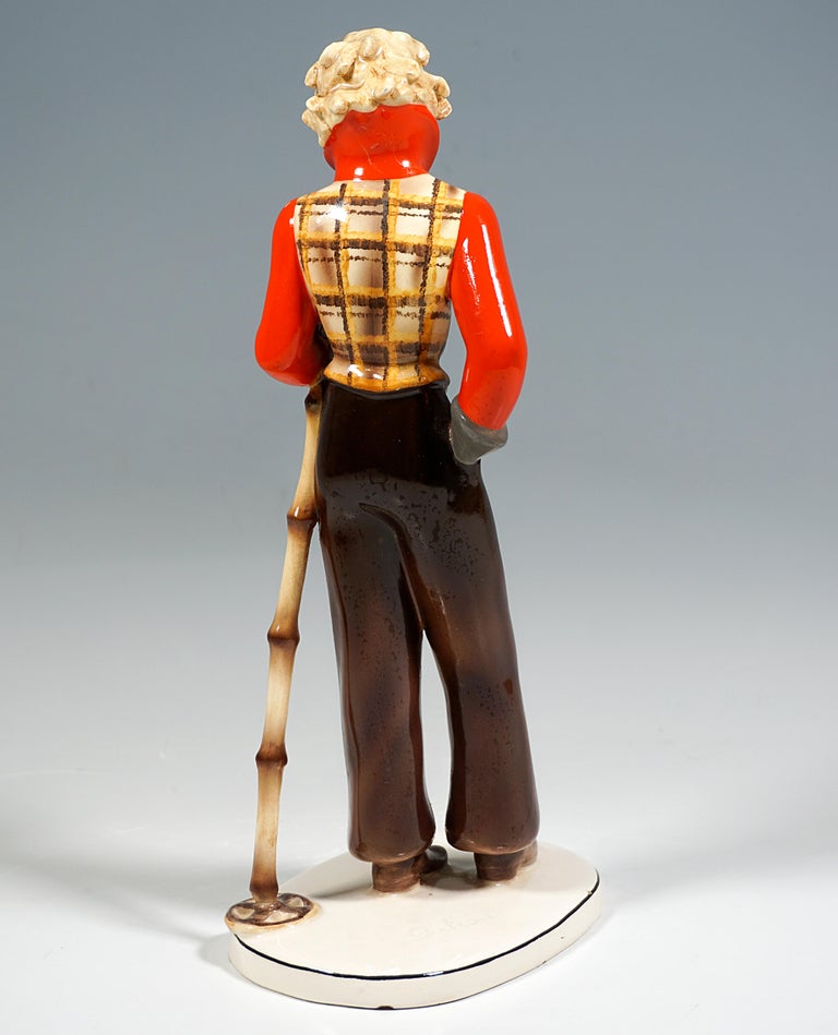 Austrian Goldscheider Vienna Ceramic Figurine, Lady Skier, by Stephan Dakon, circa 1935 For Sale