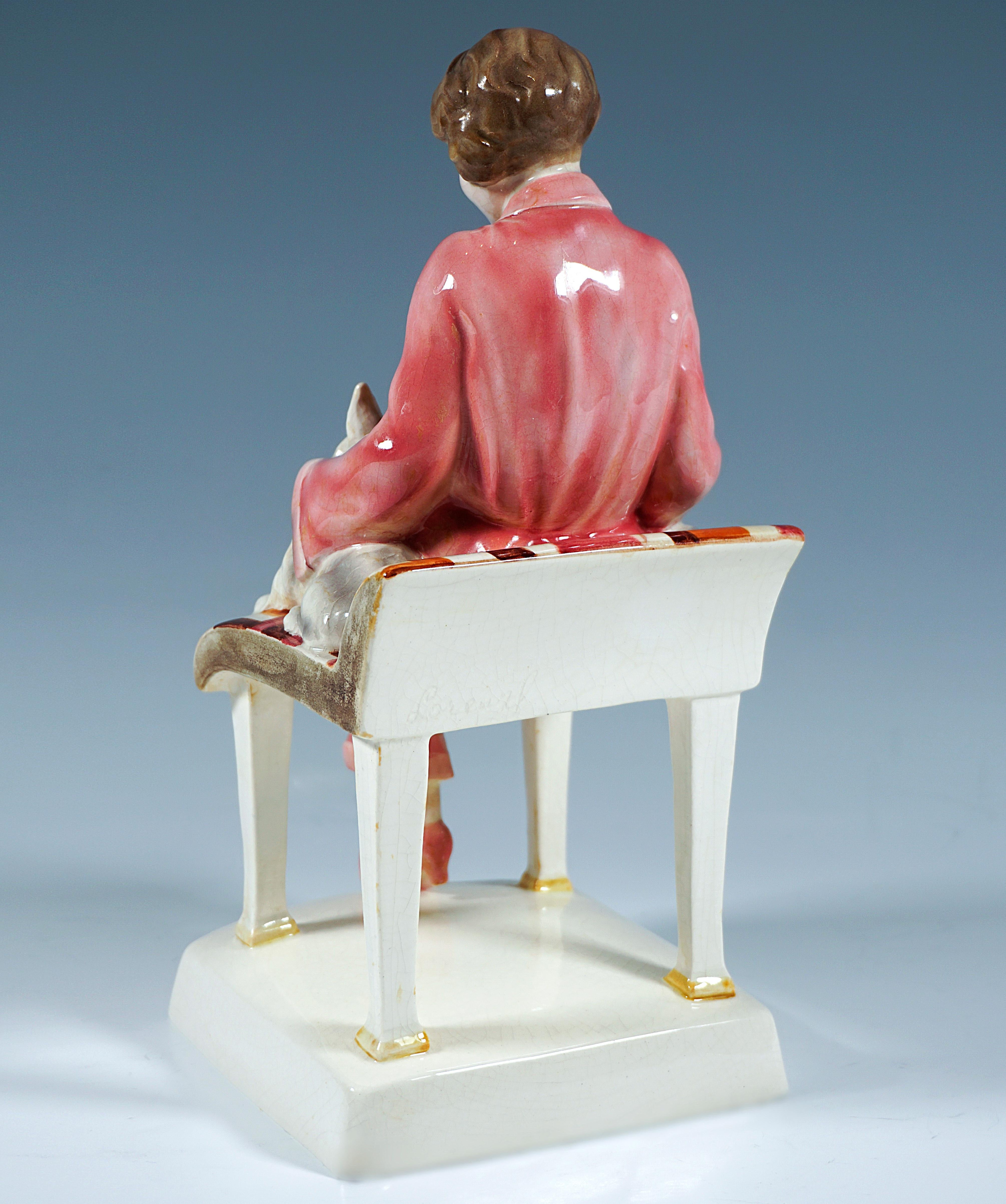 Art Deco Goldscheider Vienna Ceramic Sitting Lady With Two Terriers by Josef Lorenzl 1930 For Sale