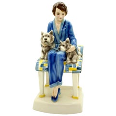 Goldscheider Vienna Ceramics Sitting Lady with Two Dogs by Josef Lorenzl 1930