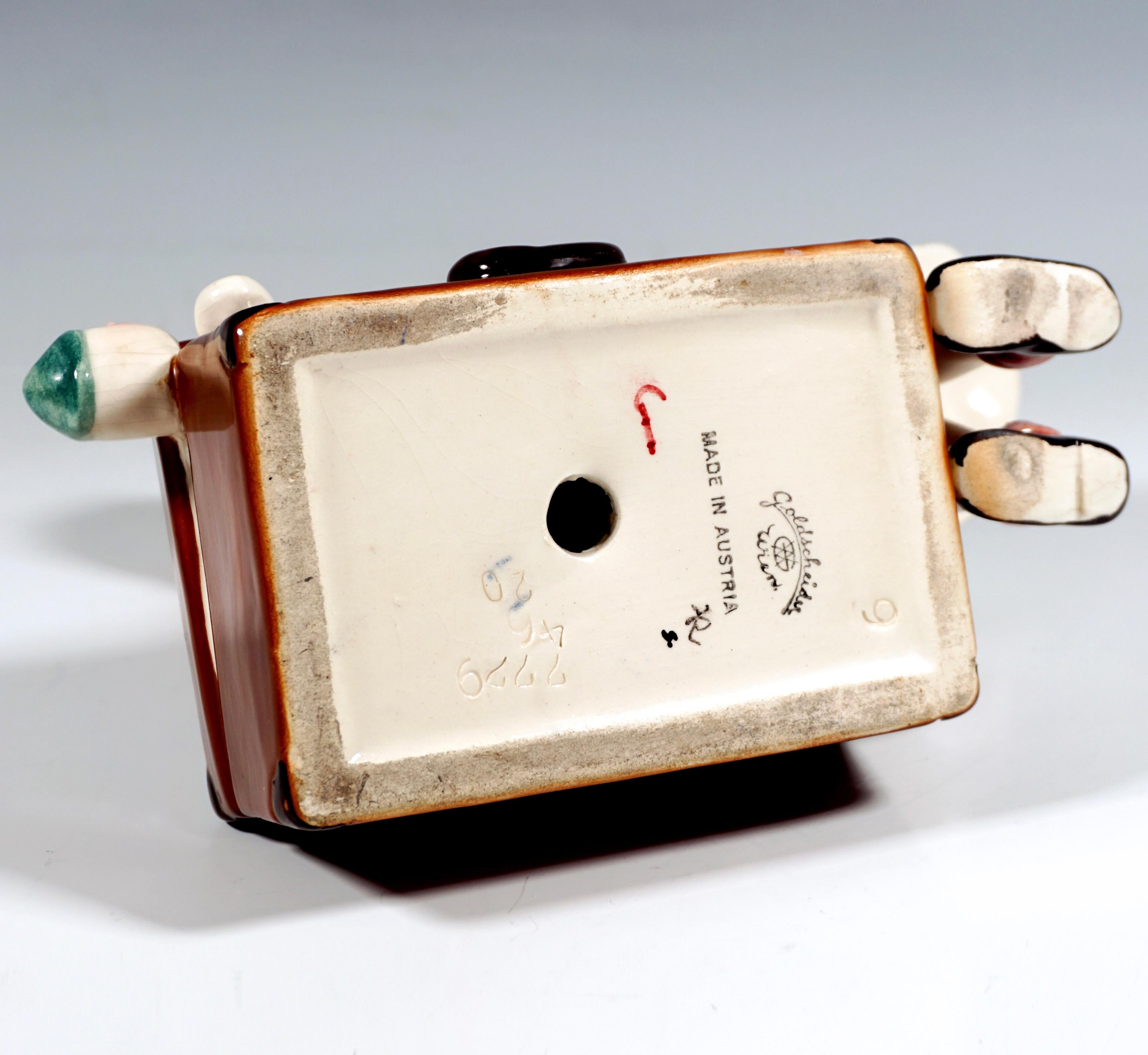 Figurita infantil Goldscheider Viena, Niña con maleta, por Dakon, C. 1937 Cerámico en venta