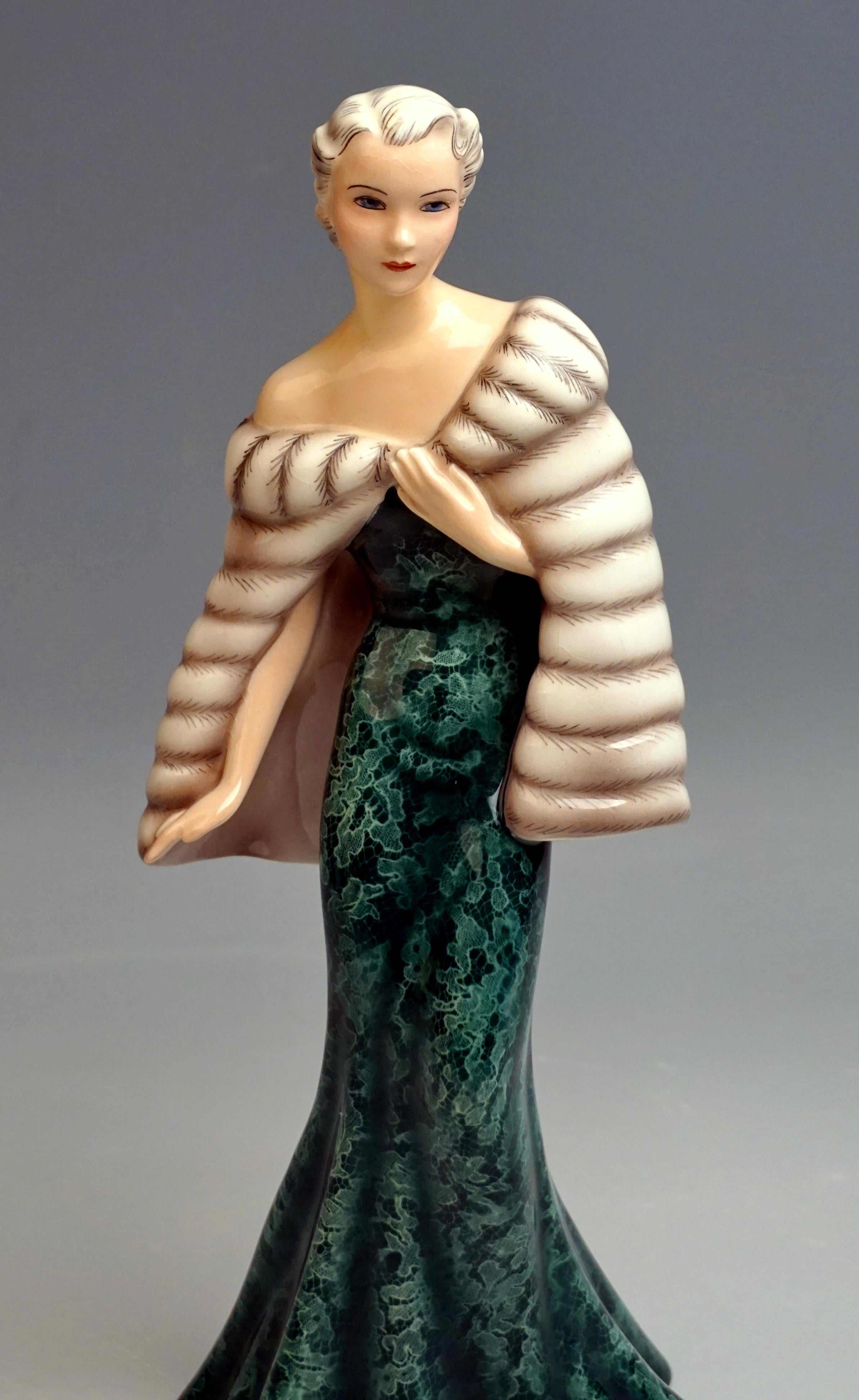 Austrian Goldscheider Vienna Elegant Lady in 'Evening Dress' by Claire Herczeg circa 1937