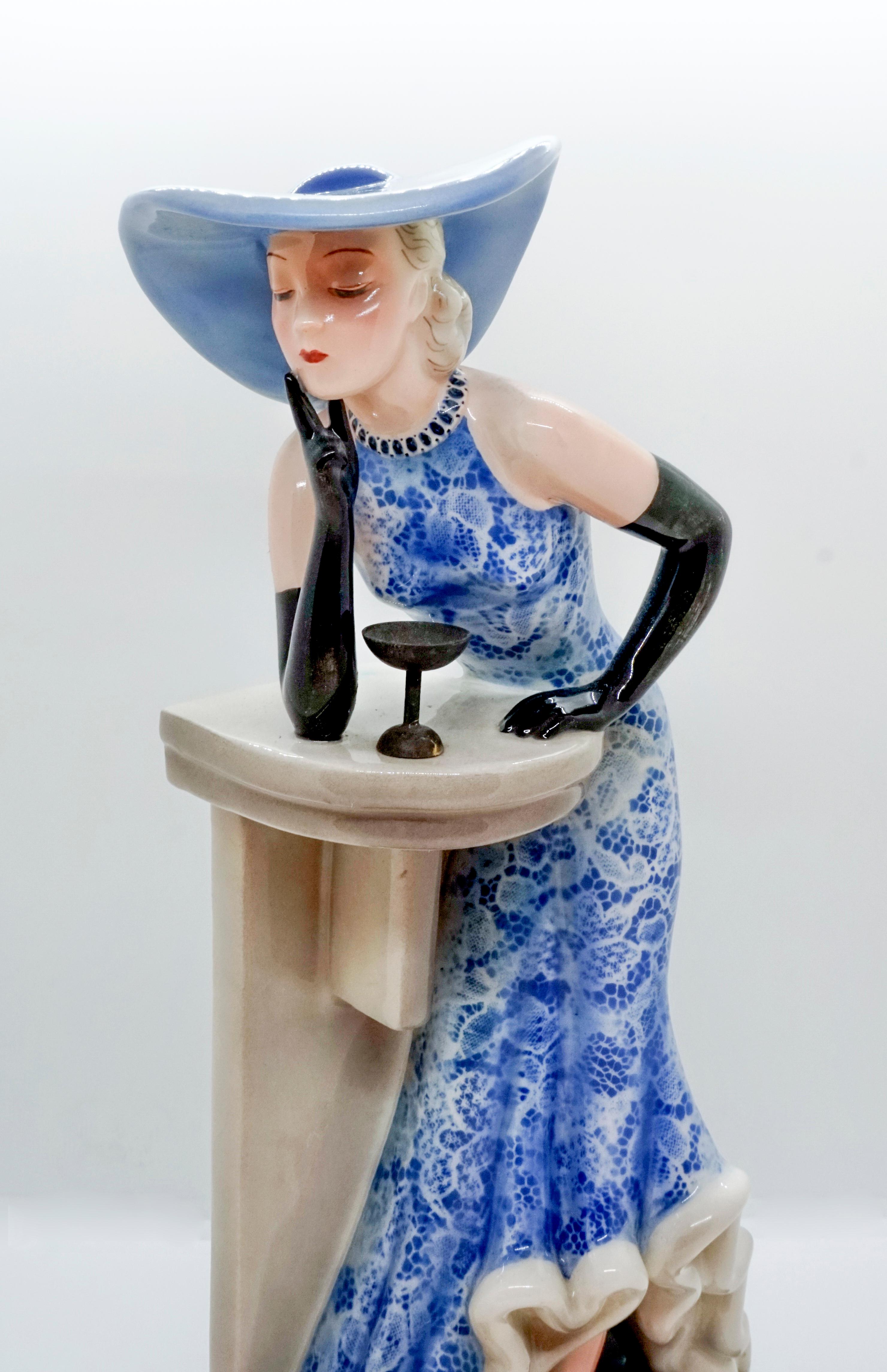 Ceramic Goldscheider Vienna Elegant Lady Standing at a Table by Claire Weiss, circa 1938