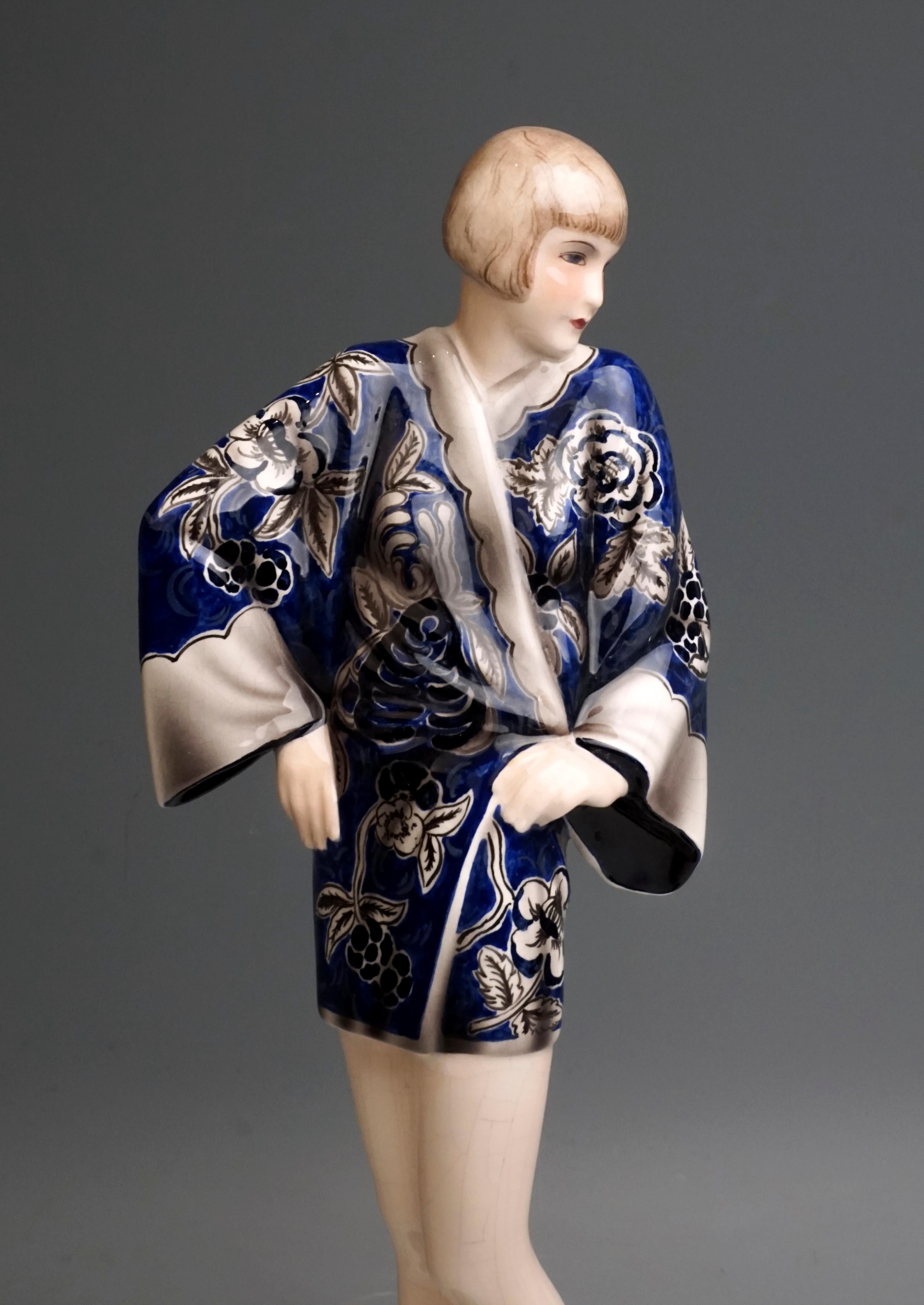 Art Deco Goldscheider Vienna Figure 'Cimono' Young Lady in Kimono by Stephan Dakon, 1930