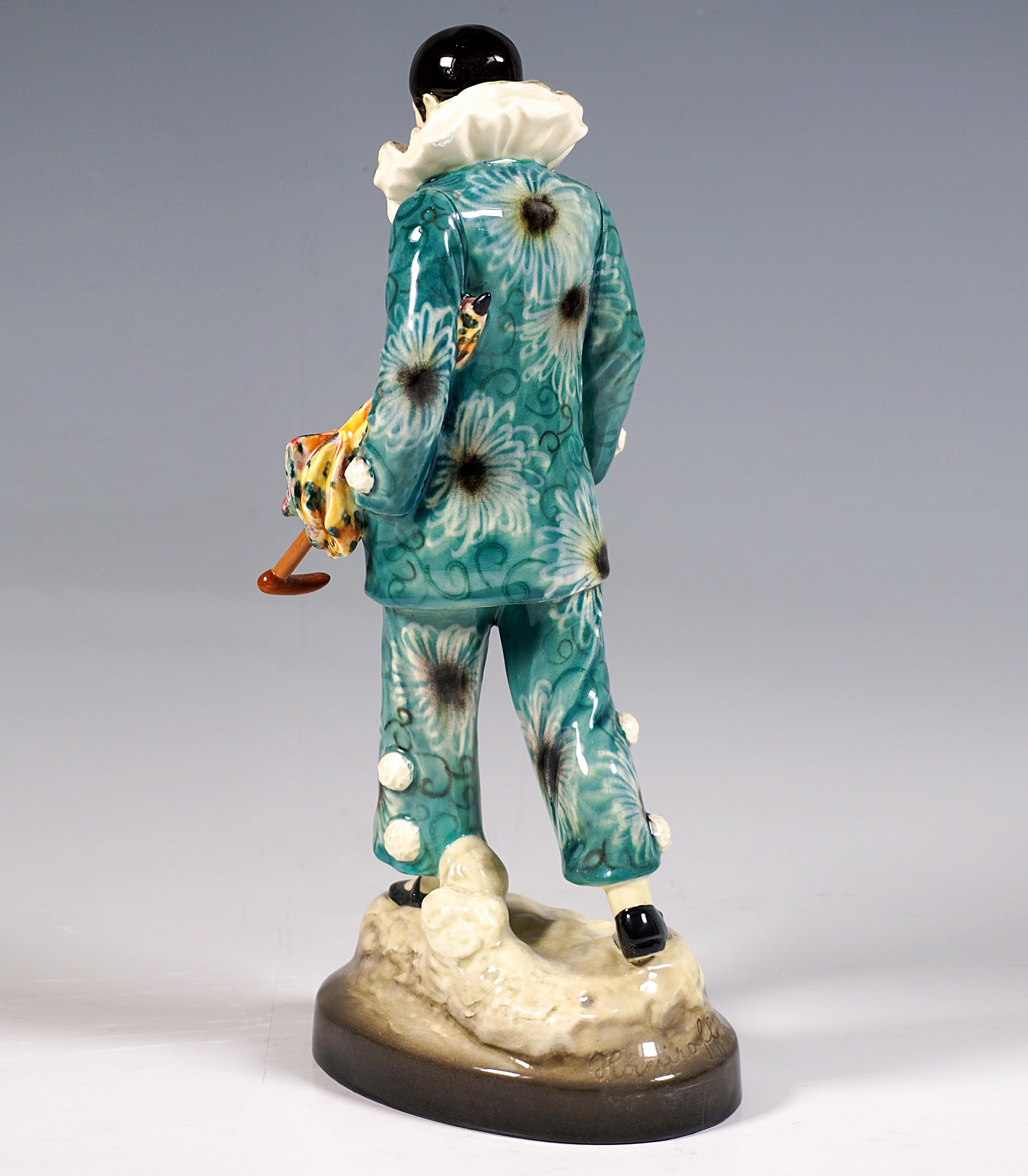 Art déco Figure d'Orscheider Vienna, arlequin avec parapluie, par B. Haniroff, vers 1922 en vente