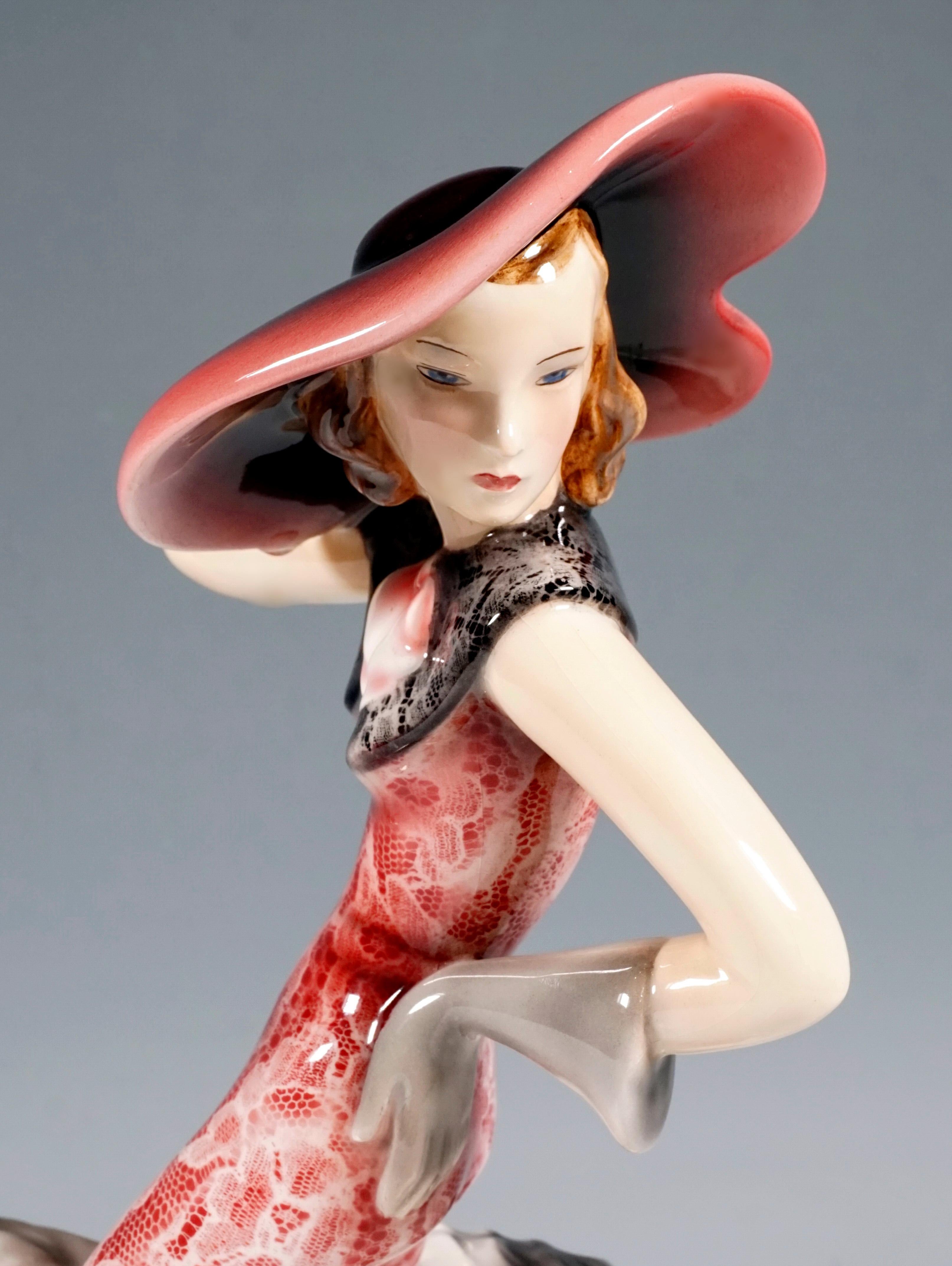 Hand-Painted Goldscheider Vienna Figure 'Masquerade' Lady with Barsoi by Claire Weiss, 1935 For Sale