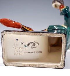 Goldscheider Vienna Figure Owlglass Jester With Owl by Josef Lorenzl, ca 1925