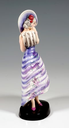 Goldscheider Vienna Figurine, Elegant Lady with a Muff by Claire Weiss, ca 1932