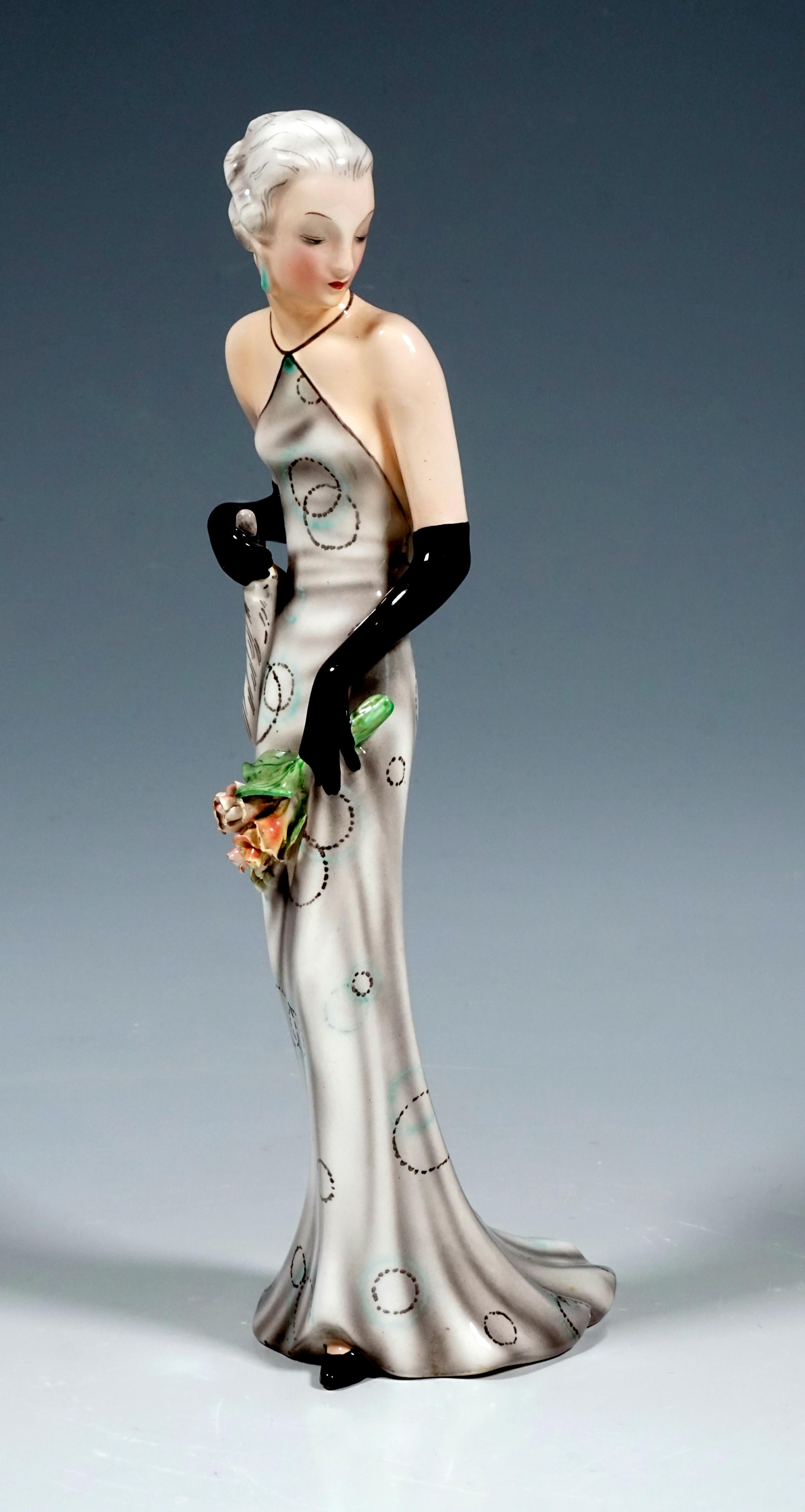 Art Deco Goldscheider Vienna Figurine 'Eveneing Dress' by Josef Lorenzl, circa 1935