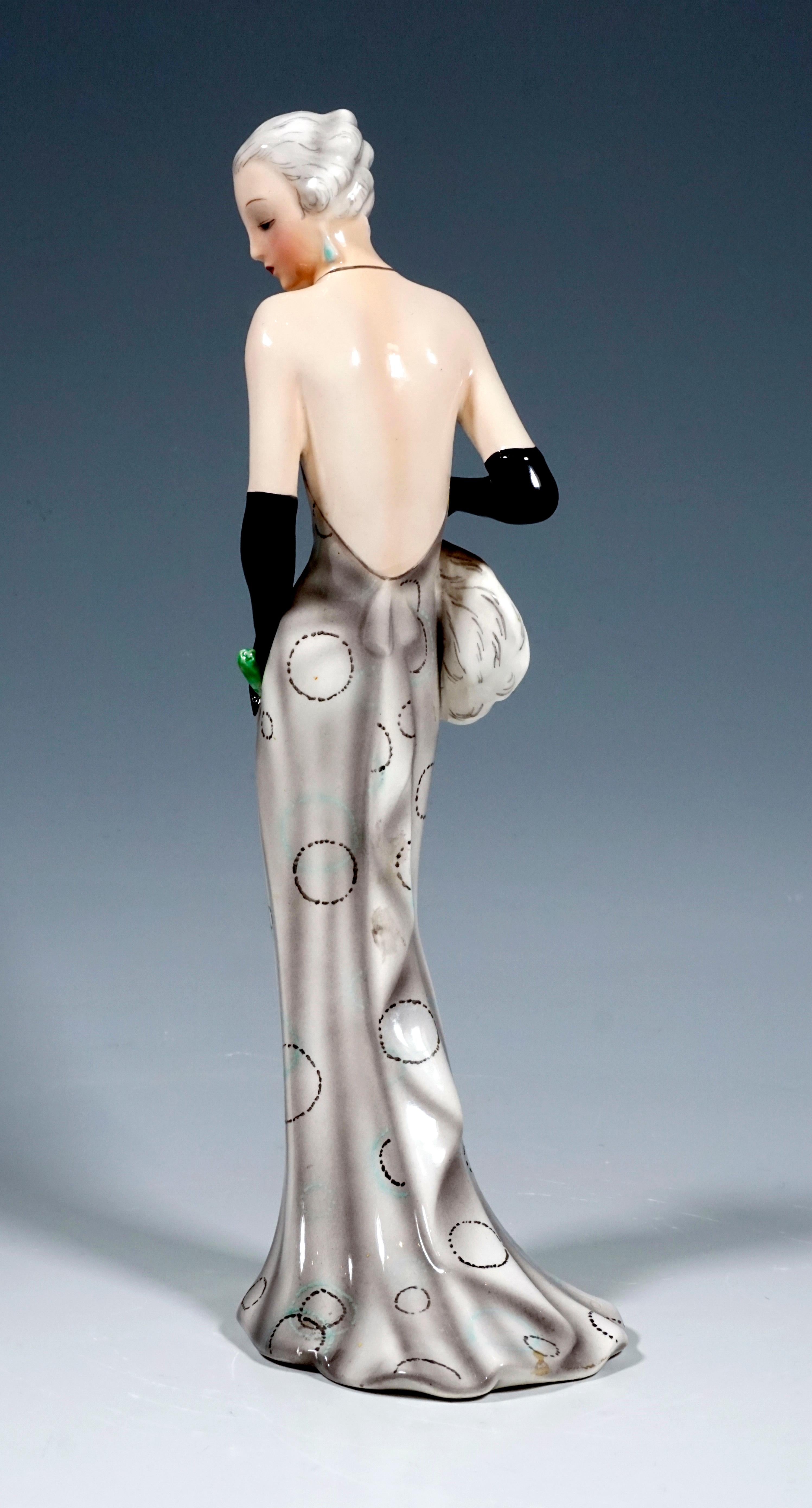 Austrian Goldscheider Vienna Figurine 'Eveneing Dress' by Josef Lorenzl, circa 1935