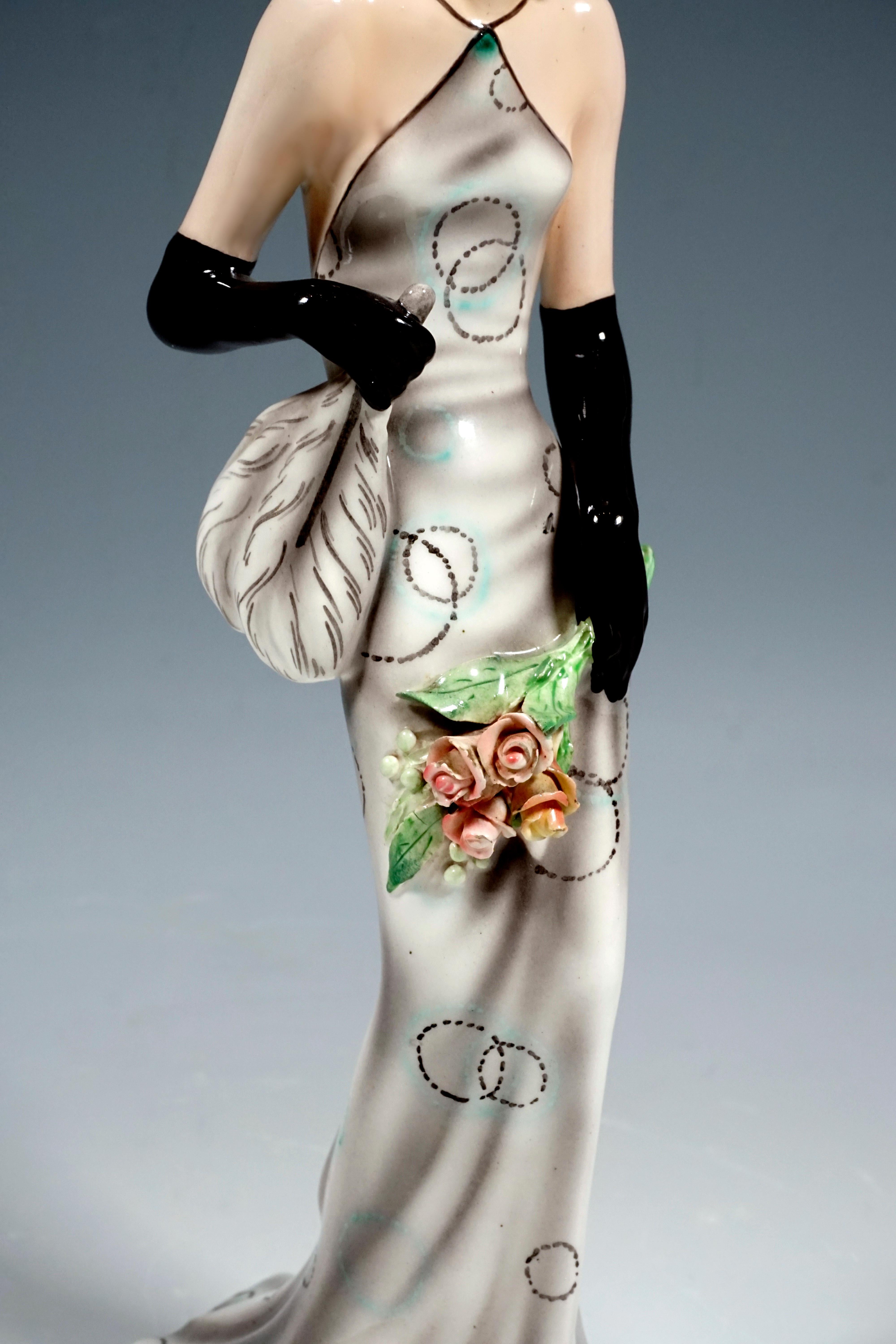 Mid-20th Century Goldscheider Vienna Figurine 'Eveneing Dress' by Josef Lorenzl, circa 1935
