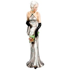 Vintage Goldscheider Vienna Figurine 'Eveneing Dress' by Josef Lorenzl, circa 1935