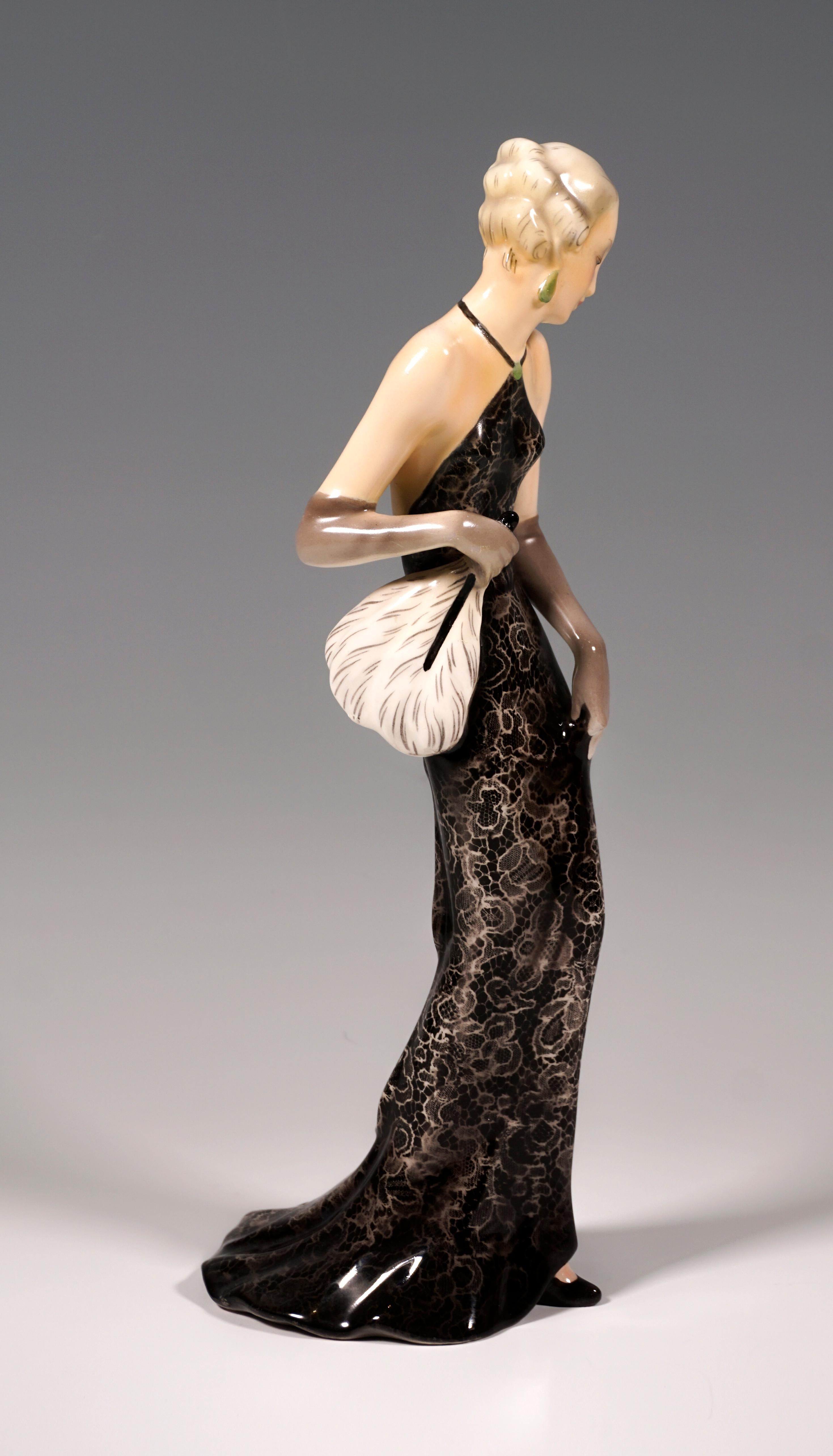 Art Deco Goldscheider Vienna Figurine 'Eveneing Dress', by Josef Lorenzl, circa 1935