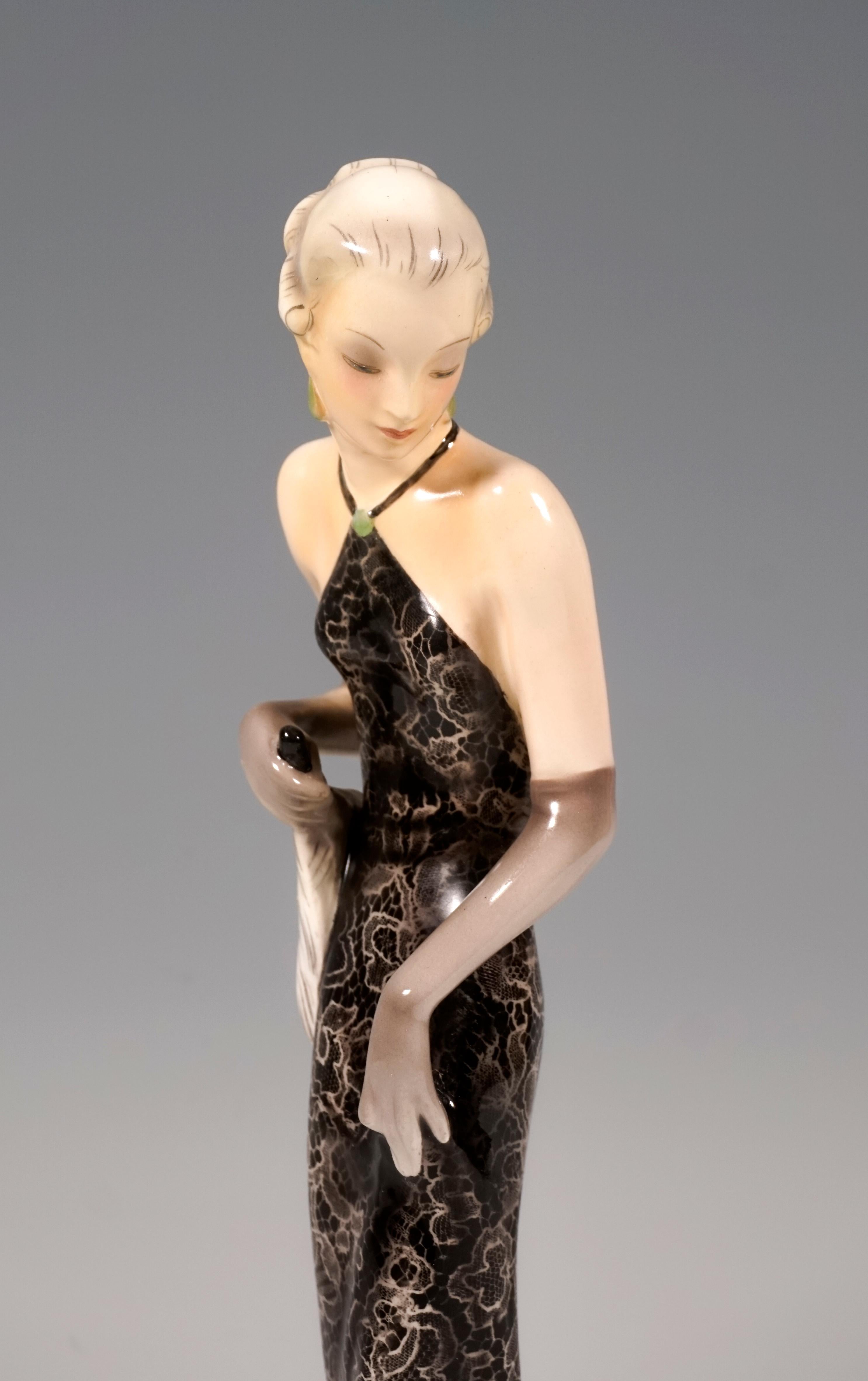 Austrian Goldscheider Vienna Figurine 'Eveneing Dress', by Josef Lorenzl, circa 1935