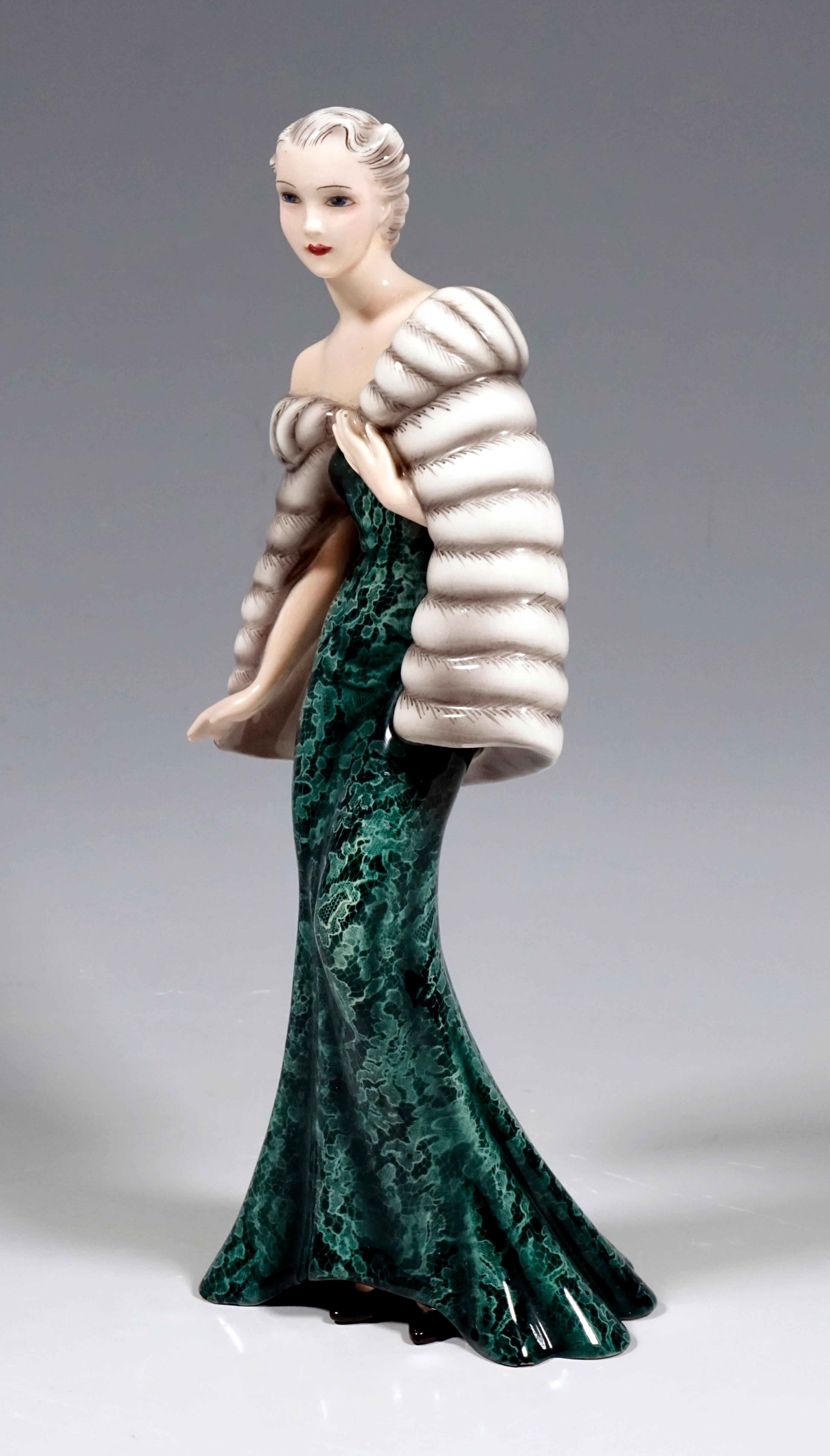 Austrian Goldscheider Vienna Figurine 'Evening Dress' by Claire Herczeg, circa 1938