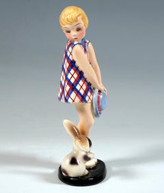 Goldscheider Vienna Figurine, Girl with Rabbit, by Claire Weiss, circa 1935