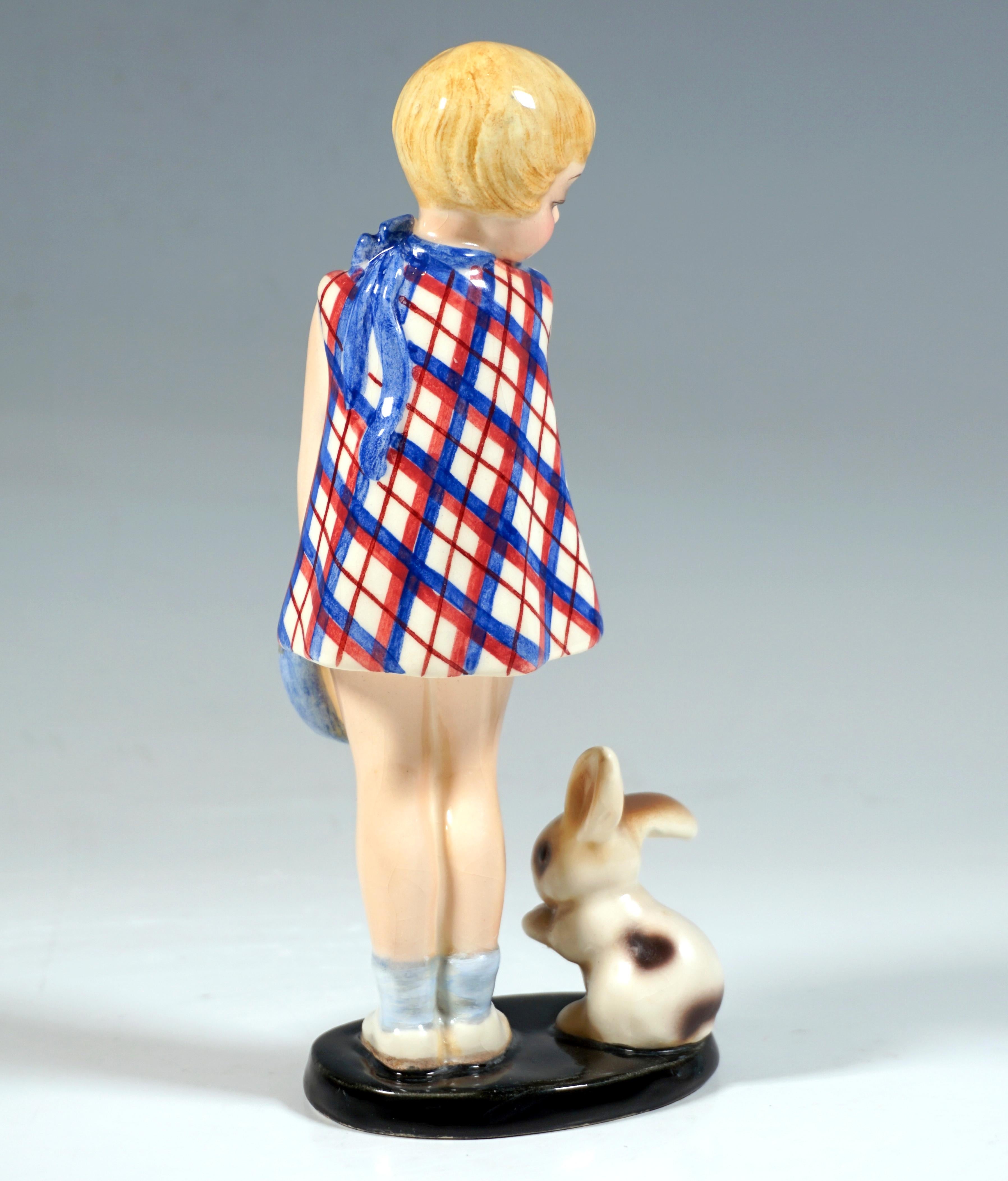 Art Deco Goldscheider Vienna Figurine, Girl with Rabbit, by Claire Weiss, circa 1935