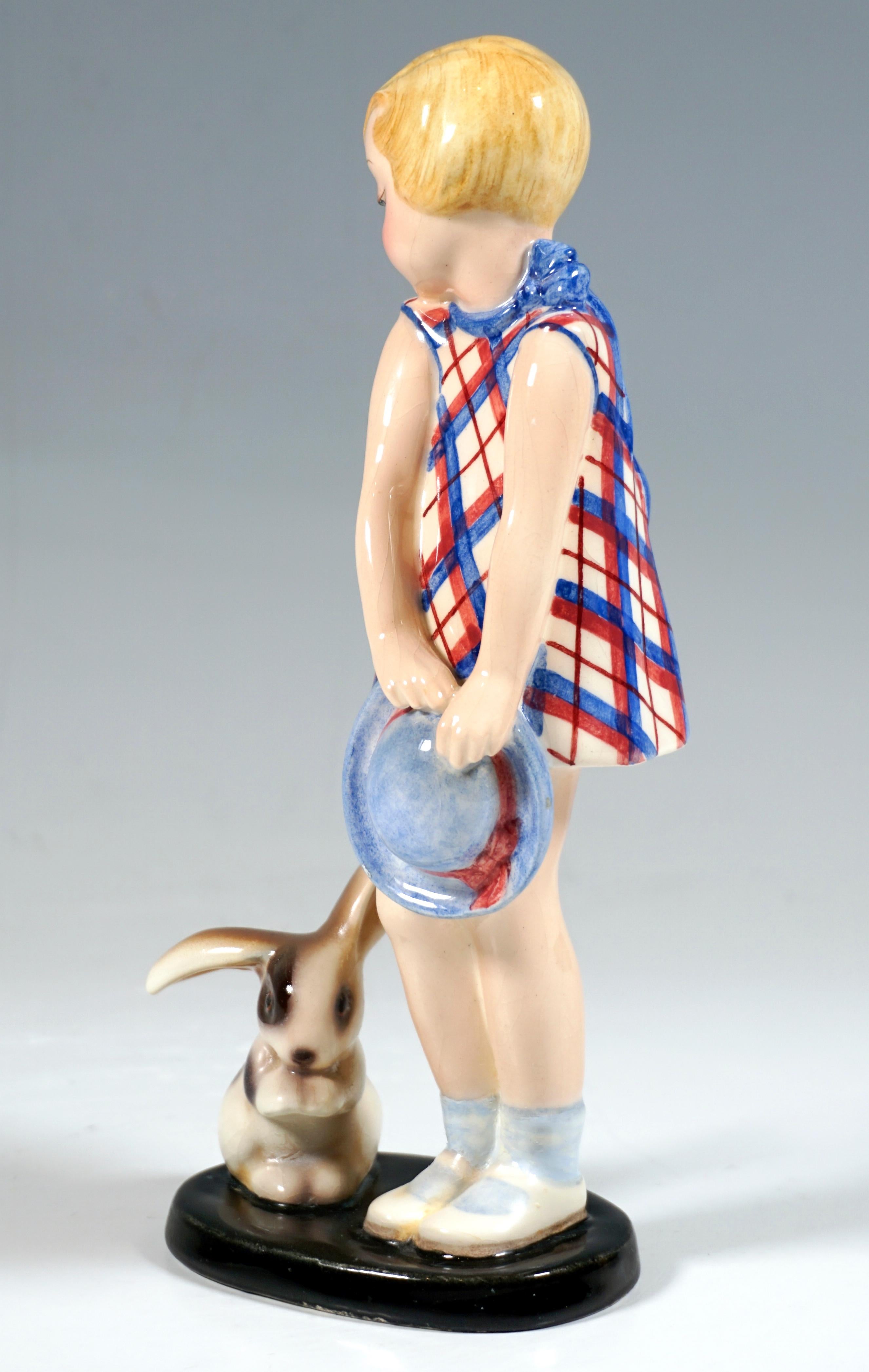 Austrian Goldscheider Vienna Figurine, Girl with Rabbit, by Claire Weiss, circa 1935