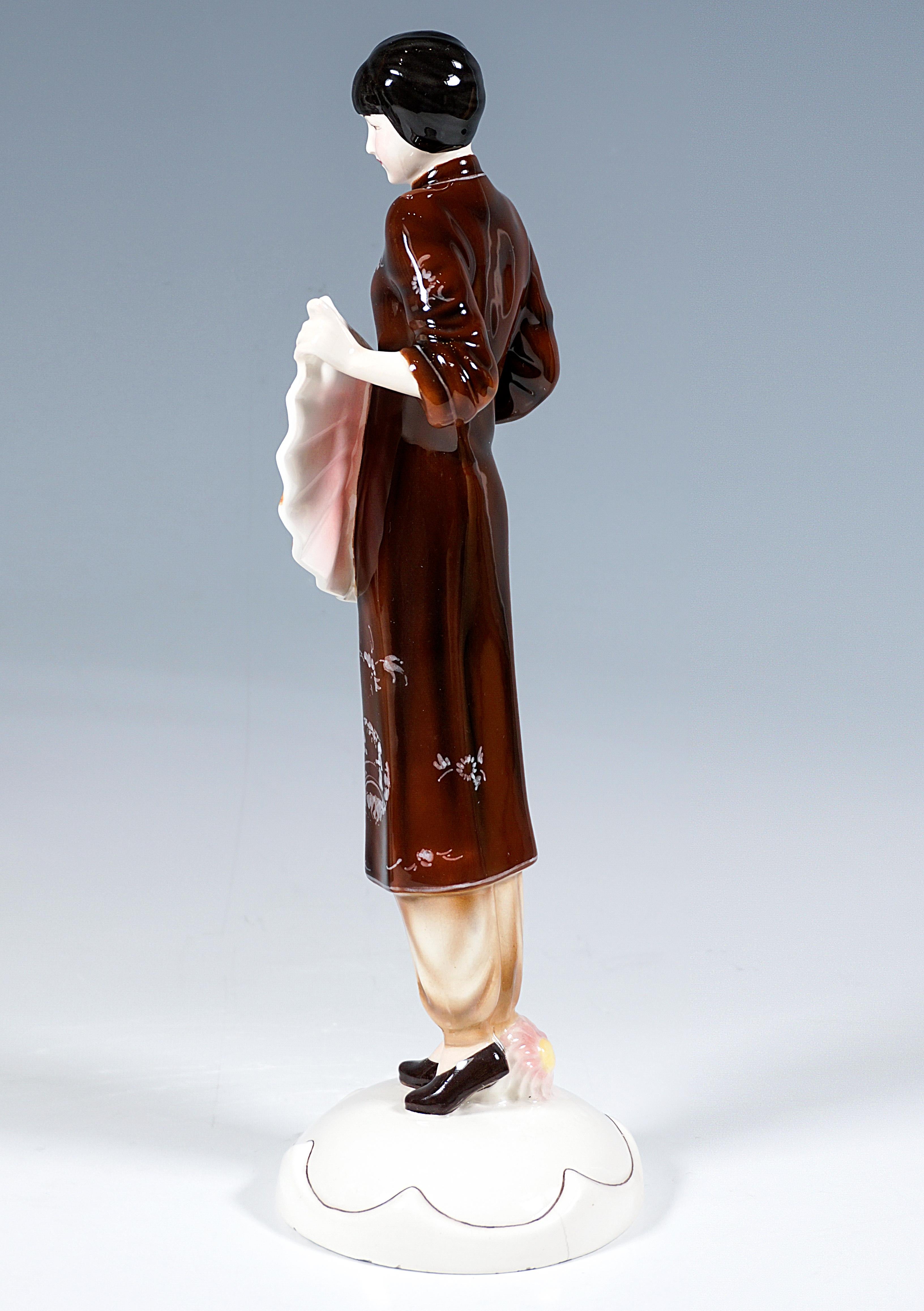 Austrian Goldscheider Vienna Figurine, Lady in Japanese Costume, by Josef Lorenzl, C1931 For Sale