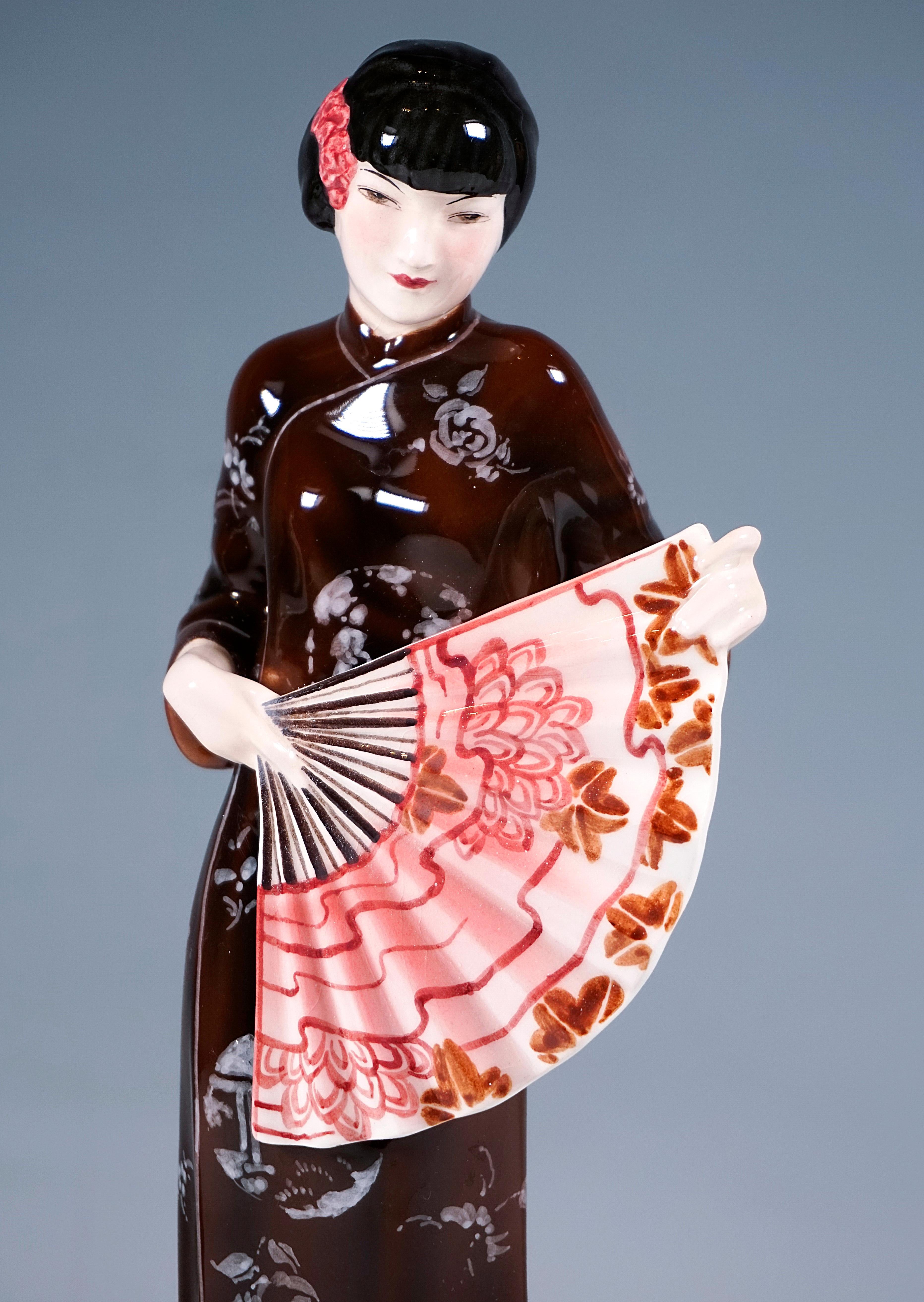 Mid-20th Century Goldscheider Vienna Figurine, Lady in Japanese Costume, by Josef Lorenzl, C1931 For Sale