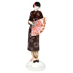 Vintage Goldscheider Vienna Figurine, Lady in Japanese Costume, by Josef Lorenzl, C1931