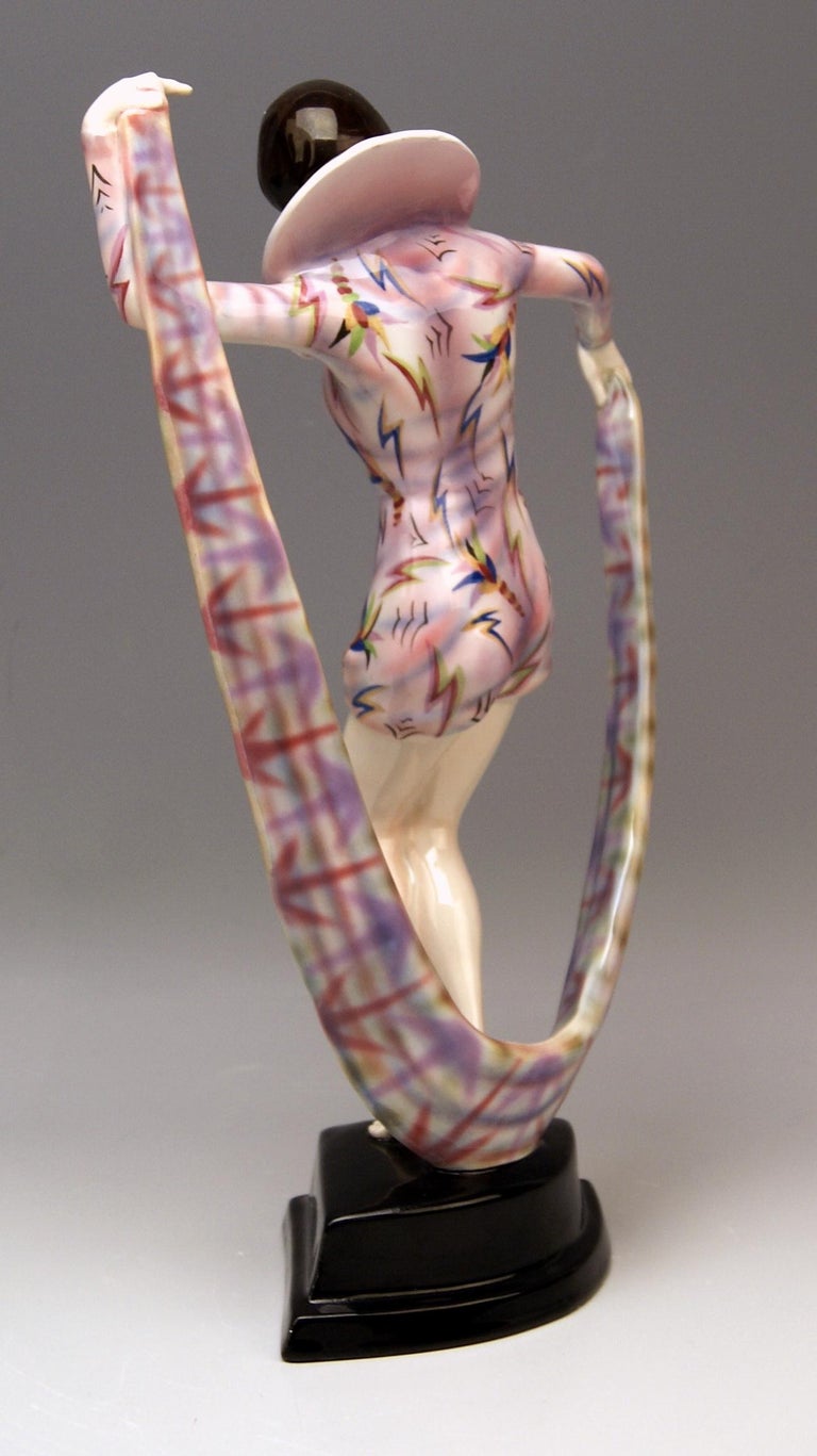 Austrian Goldscheider Vienna Figurine Veil Dance Model 5570 by Stephan Dakon, circa 1926 For Sale