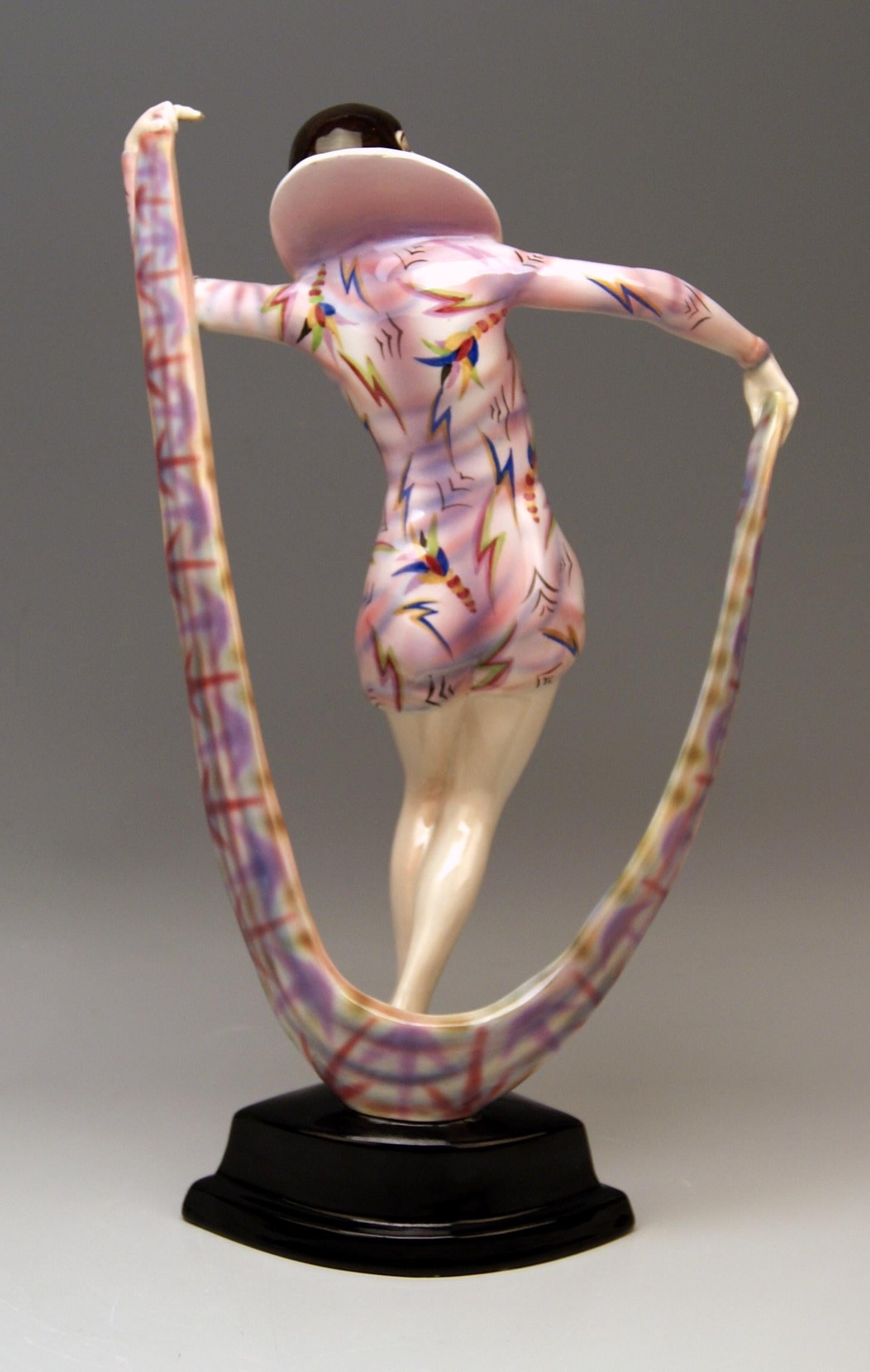 Painted Goldscheider Vienna Figurine Veil Dance Model 5570 by Stephan Dakon, circa 1926 For Sale