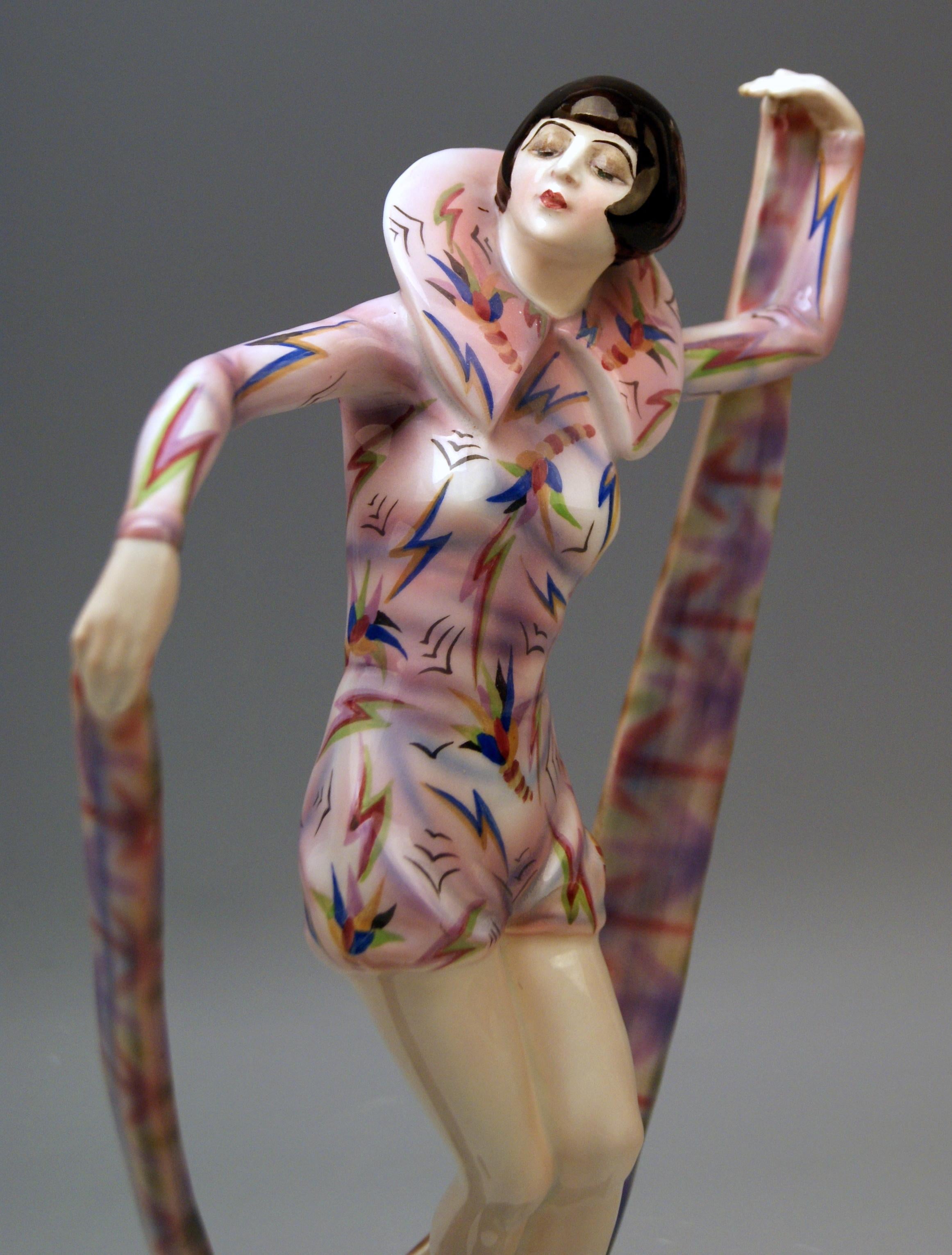 Ceramic Goldscheider Vienna Figurine Veil Dance Model 5570 by Stephan Dakon, circa 1926 For Sale