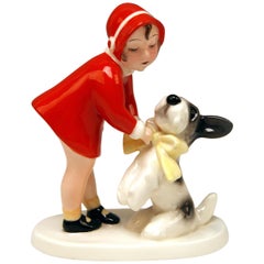 Vintage Goldscheider Vienna Girl with Fox Terrier Model 6478 by Claire Weiss, circa 1932