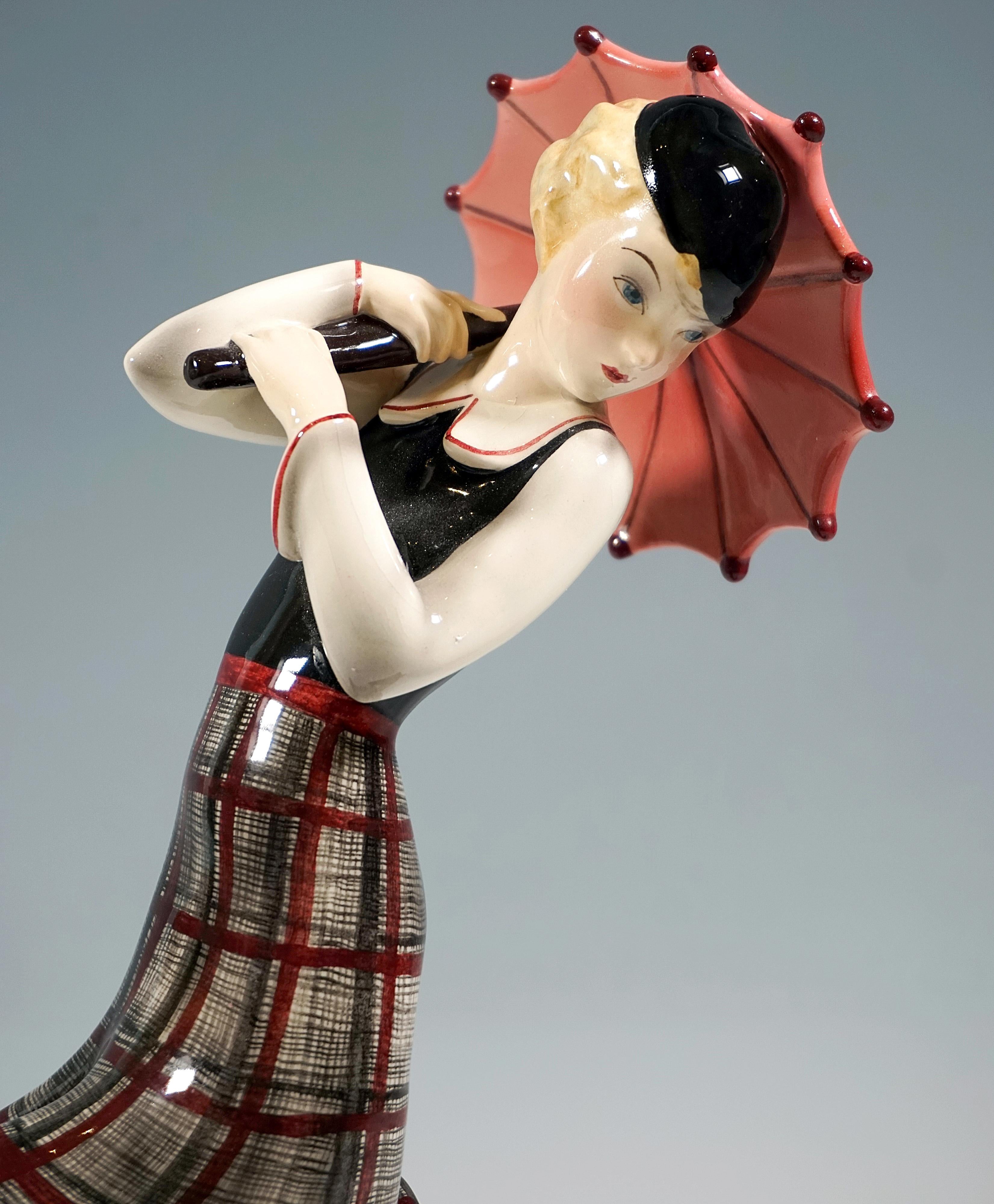 Goldscheider Wiener Mädchen mit Parasol und Terrier, Stephan Dakon, um 1935 (Handgefertigt)