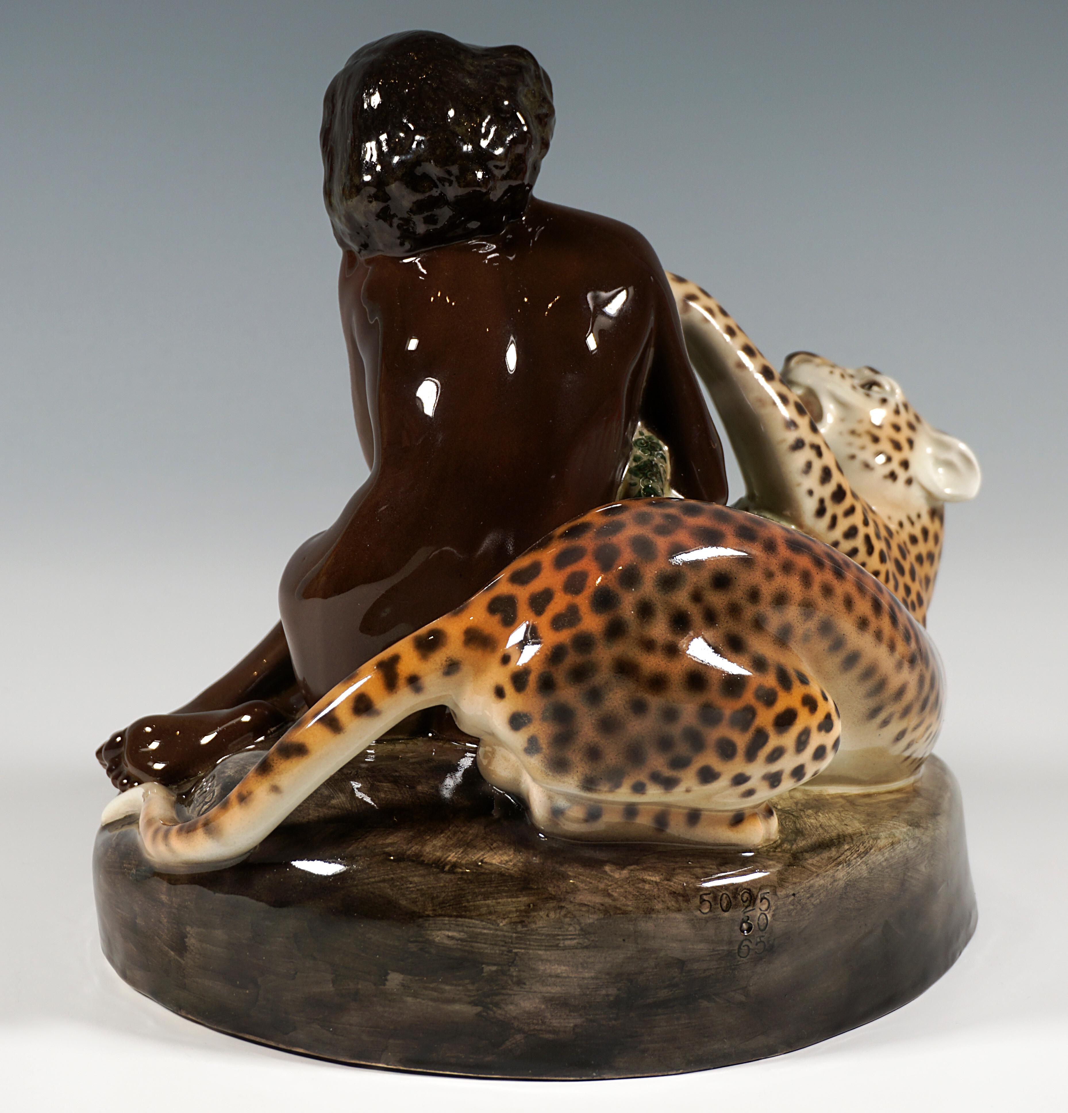 Art Deco Goldscheider Vienna Group Female Nude With Leopard & Snake, Karl Perl, Ca. 1922 For Sale