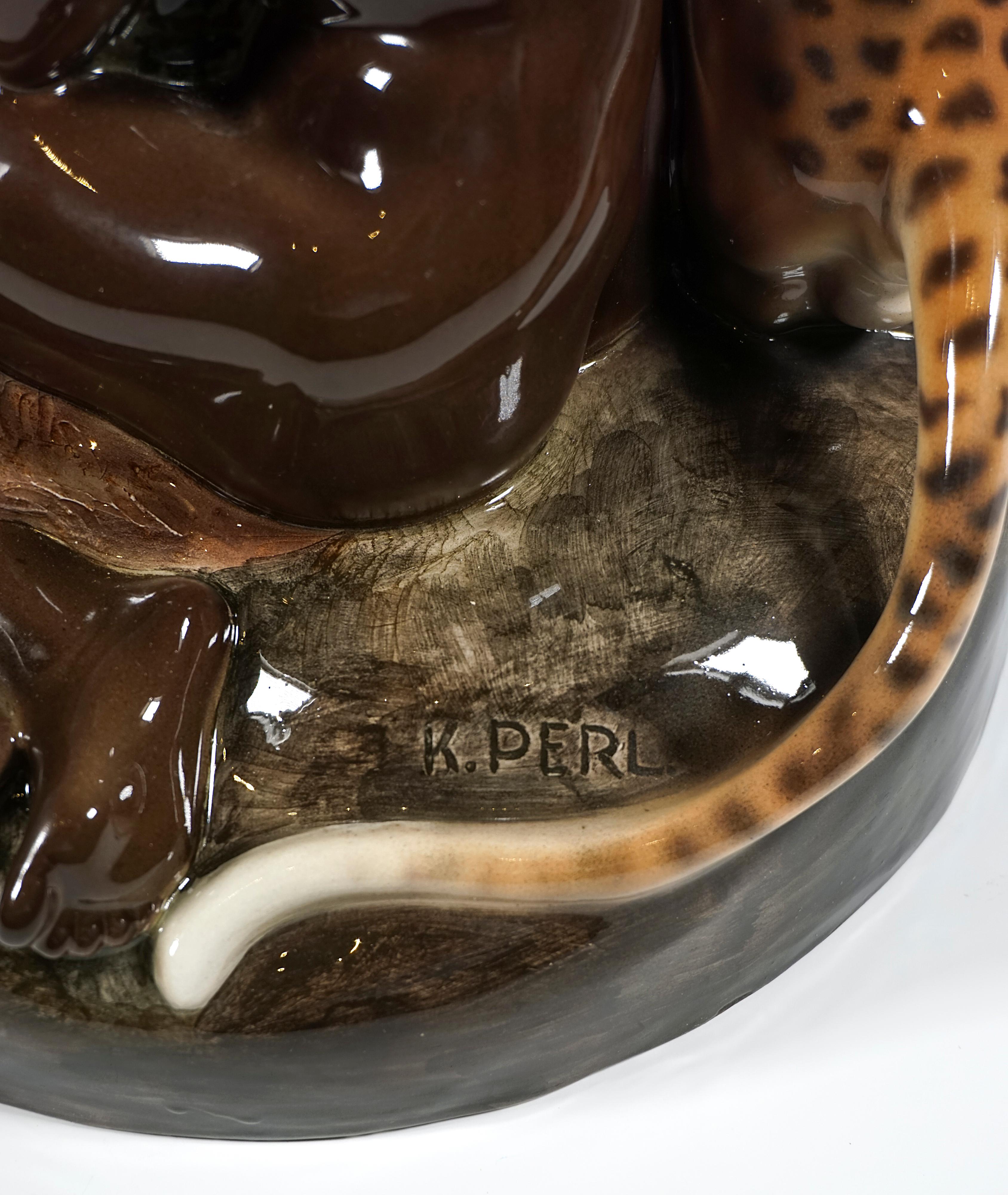 Ceramic Goldscheider Vienna Group Female Nude With Leopard & Snake, Karl Perl, Ca. 1922 For Sale