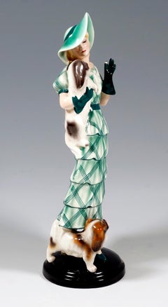 Goldscheider Vienna Group 'Jealousy' Lady with Two Pekinese Dogs, ca. 1935