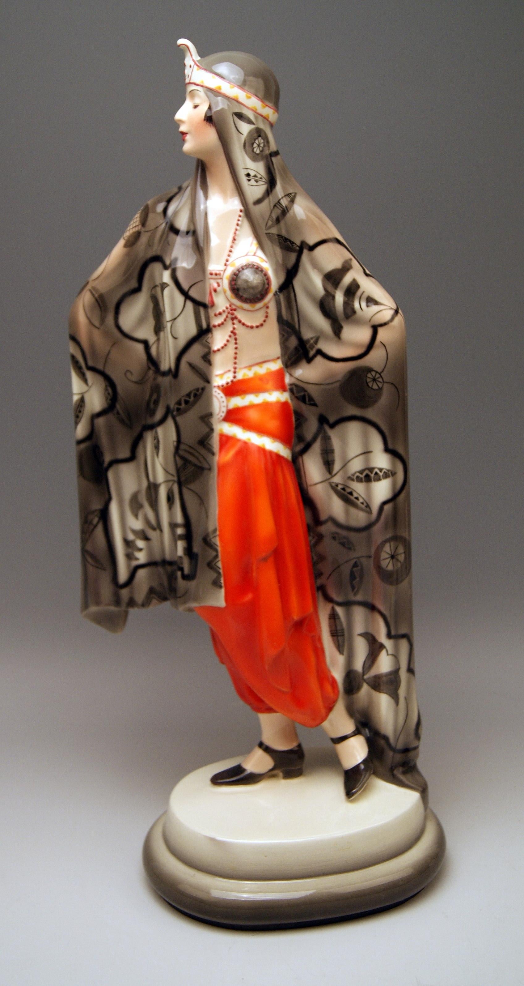 Female Oriental Figurine Wearing Costume: Odalisque (CALLED 'AIDA')

Designed by Josef LORENZL (1892-1950) / one of most important designers having been active for Goldscheider manufactory in period of 1920-1940 / designed, circa