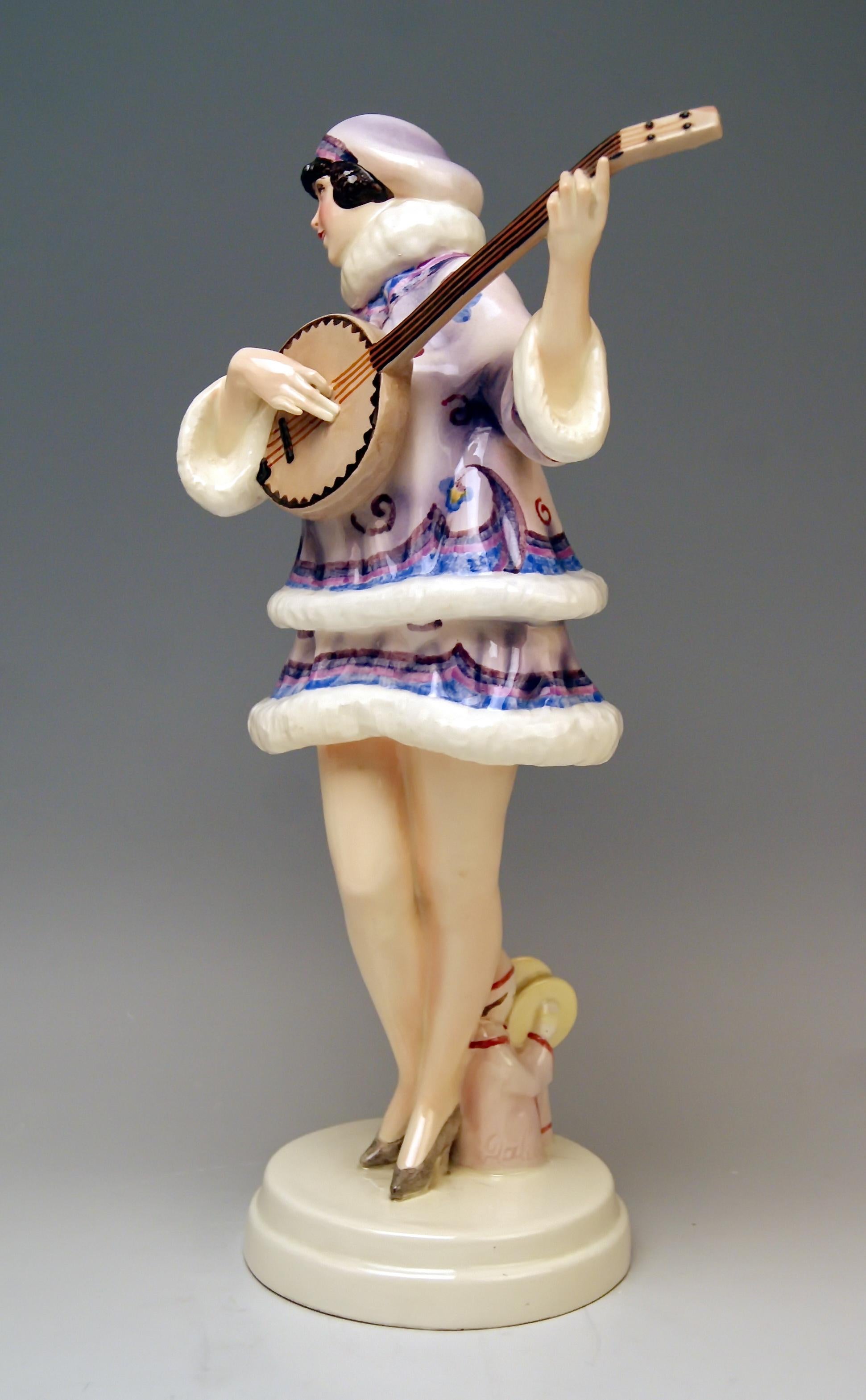 Art Deco Goldscheider Vienna Lady Banjo Player Zerline Balten Dakon Model 5659 circa 1930