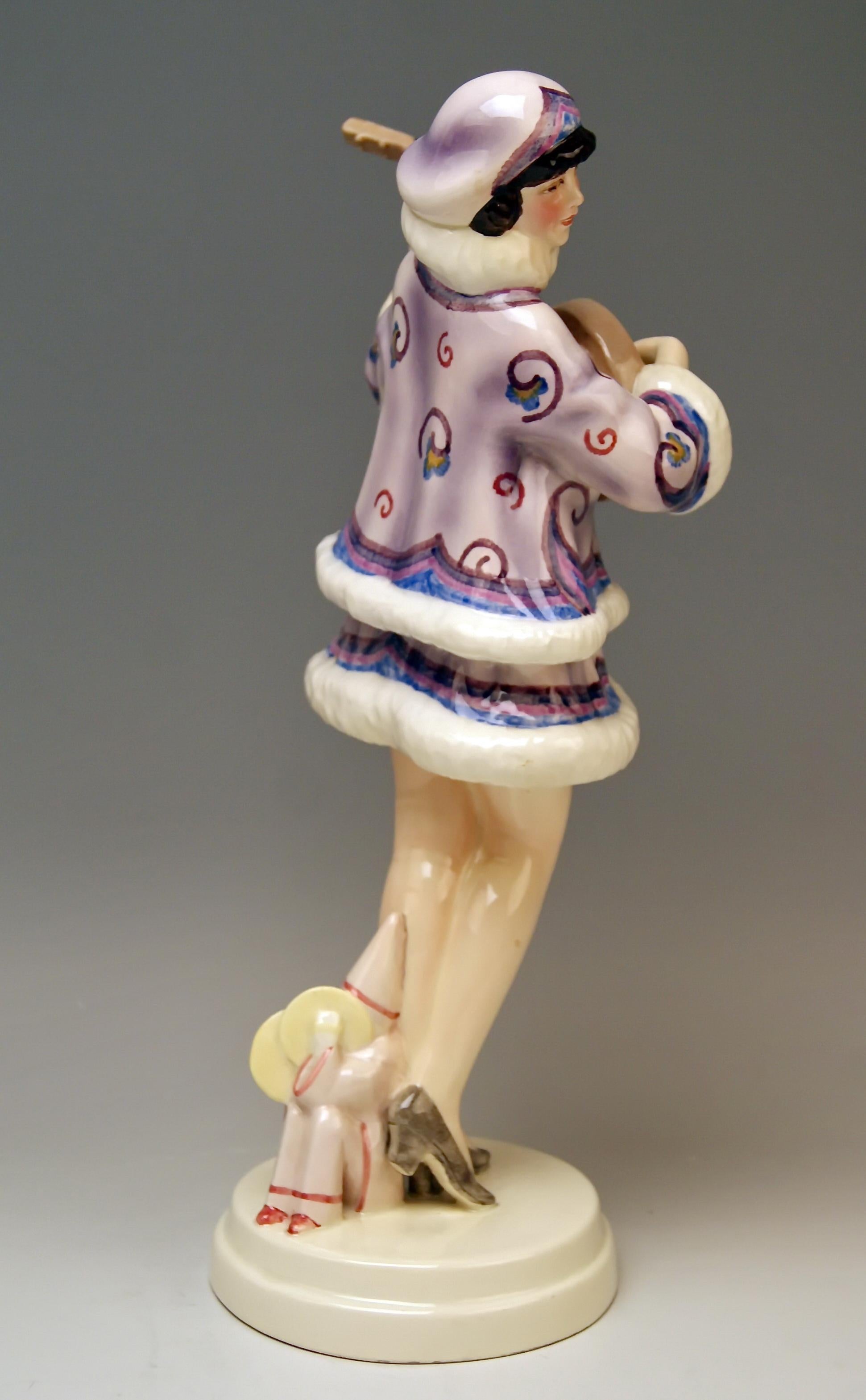 Painted Goldscheider Vienna Lady Banjo Player Zerline Balten Dakon Model 5659 circa 1930