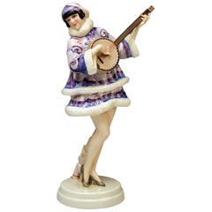 Antique Goldscheider Vienna Lady Banjo Player Zerline Balten Dakon Model 5659 circa 1930