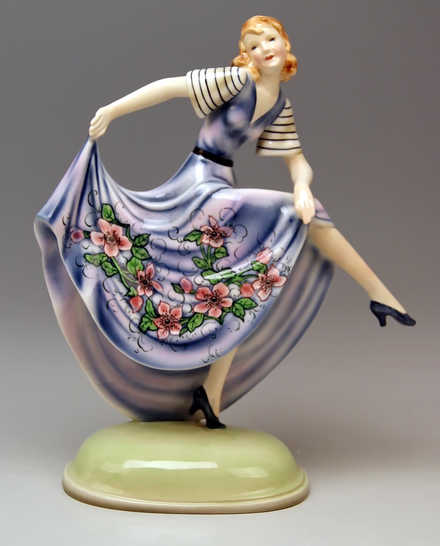 Art Deco Goldscheider Vienna Lady Dancer Dress Flower Pattern by Dakon Model 6704 For Sale