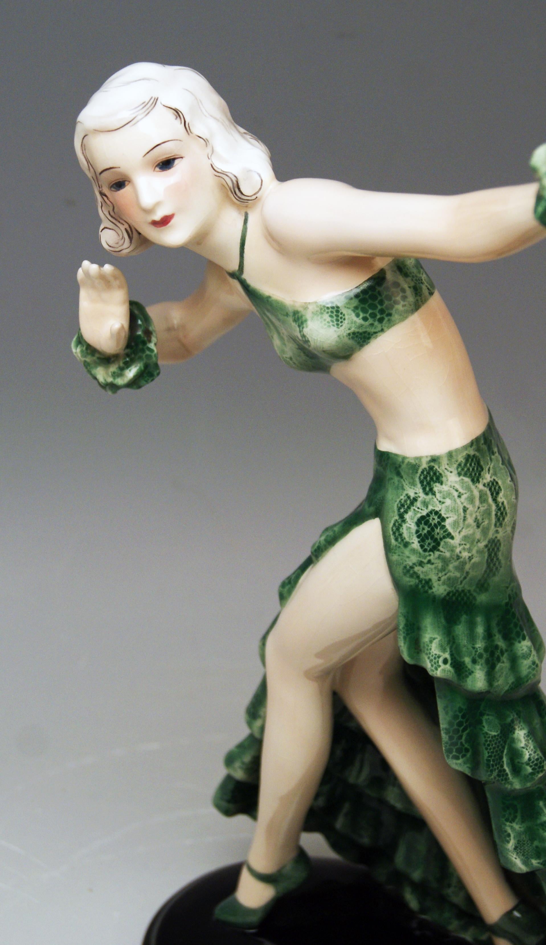 Austrian Goldscheider Vienna Lady Dancer Nr. 7058 Green Skirt Top by Josef Lorenzl