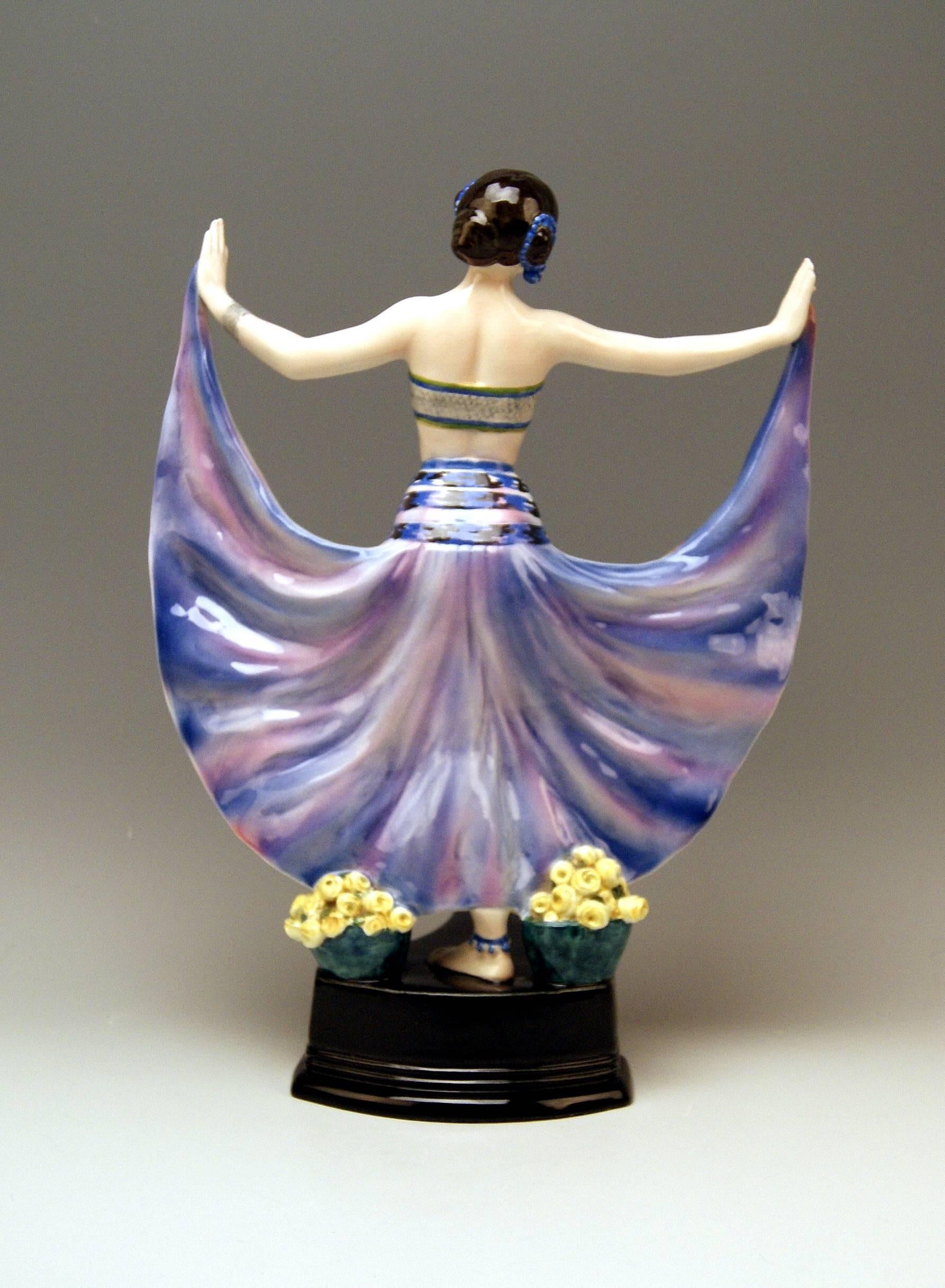 Goldscheider Vienna stunning figurine: Lady dancer called Ruth

Designer:
Rosé (Pseudonym / Stanislaus Czapek ?)
A very important designer having been active for Goldscheider manufactory in period of 1912 - 1930 / this pseudonym is visible on