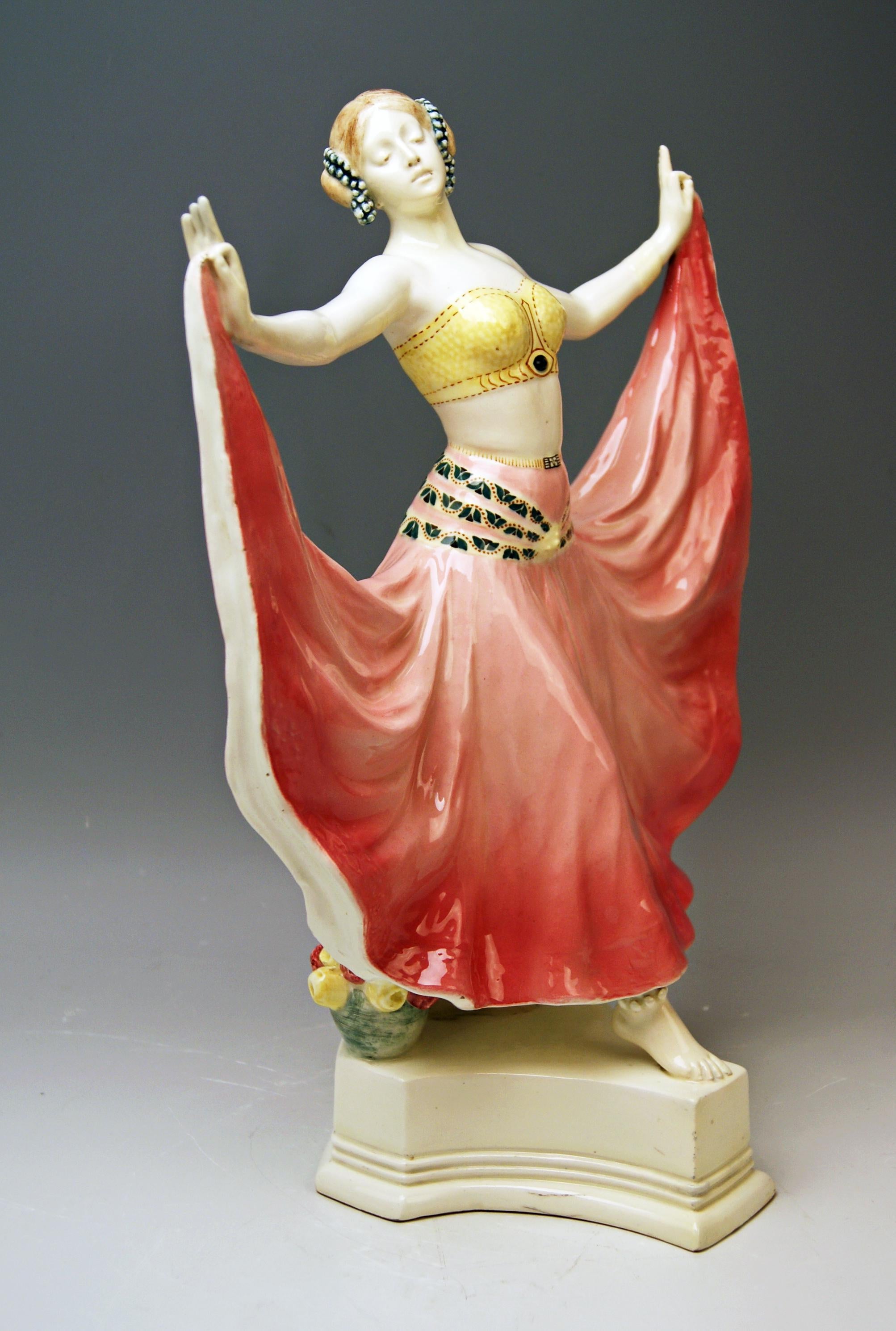 Goldscheider Vienna stunning figurine: Lady dancer called Ruth

Designer:
Rosé (Pseudonym / Stanislaus Czapek ?)
A very important designer having been active for Goldscheider manufactory in period of 1912-1930 / this pseudonym is visible on many