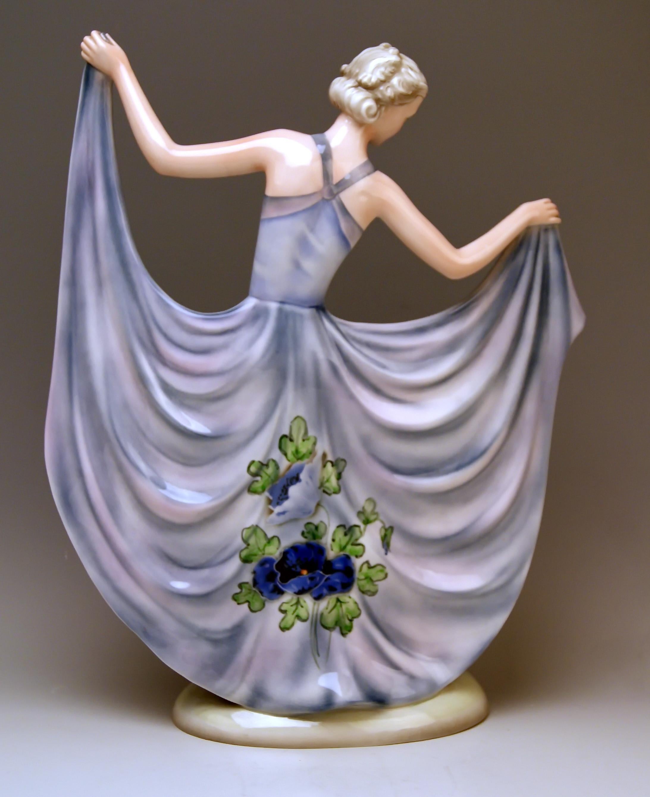 Art Deco Goldscheider Vienna Lady Dancer Study of Dancing Dakon Model 8126, circa 1939