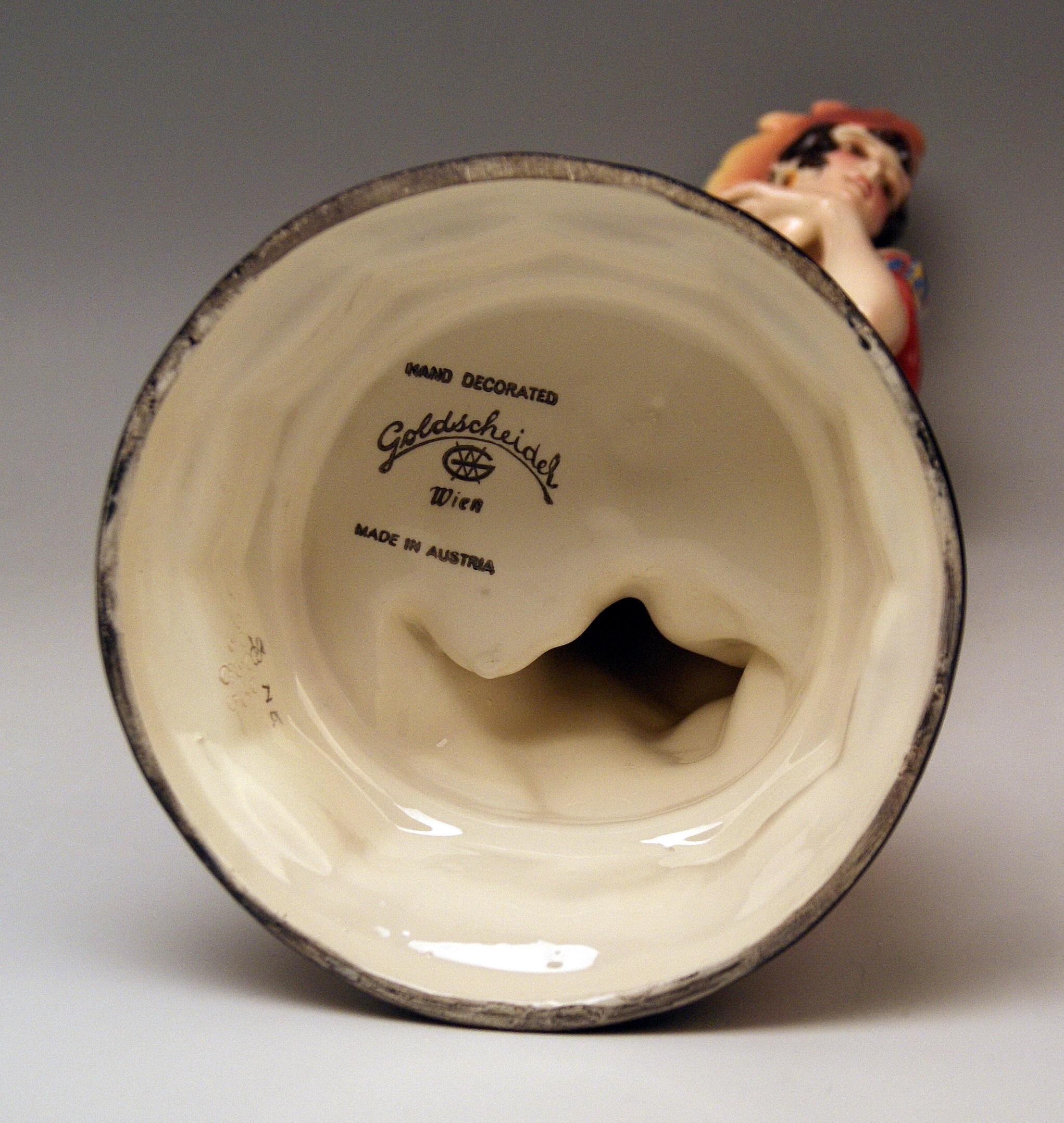 Ceramic Goldscheider Vienna Lady Nude Nr. 5060 Feathered Cap Fascination Thomasch
