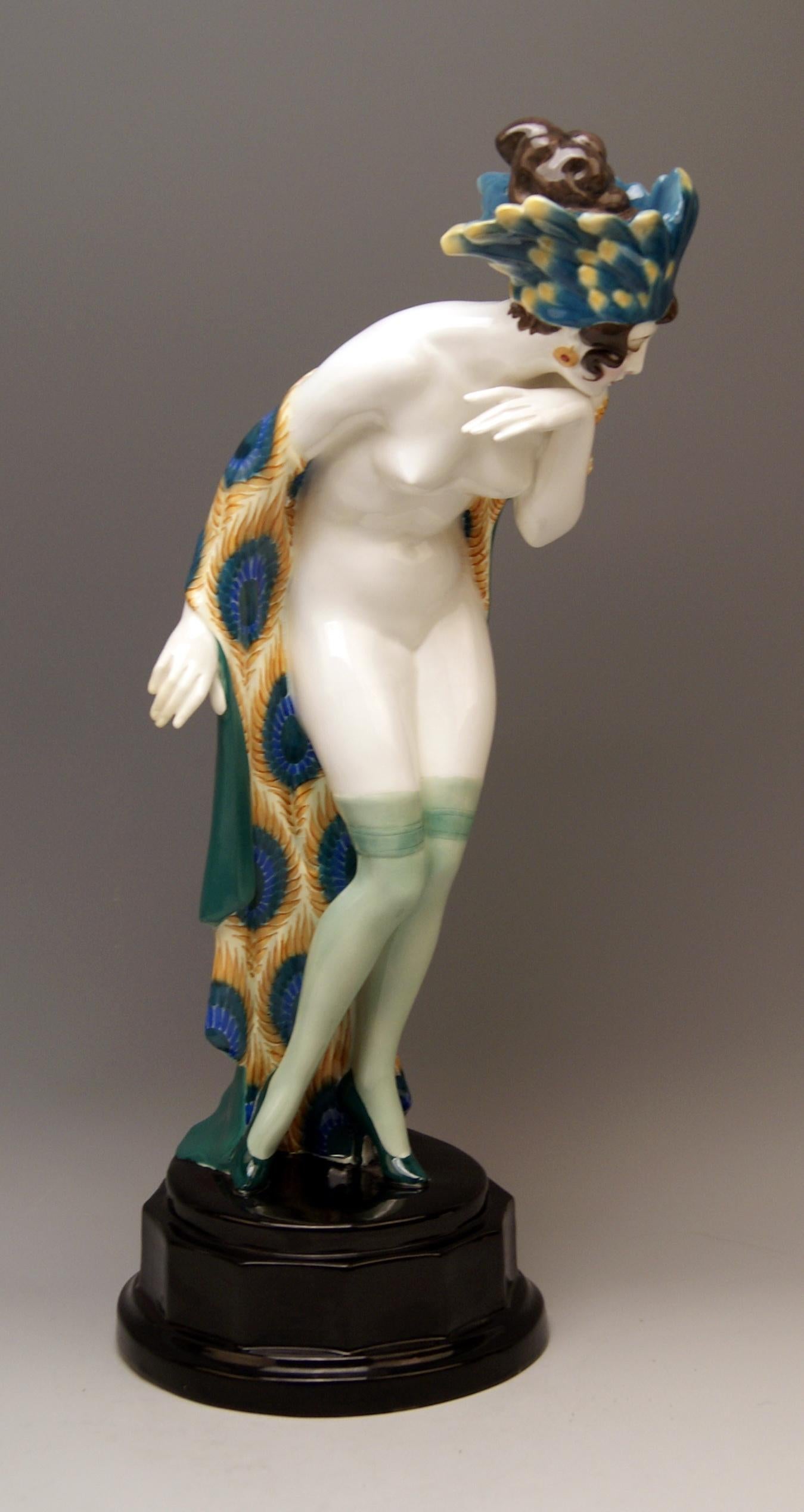 Art Deco Goldscheider Vienna Lady Nude with Feathered Cap by Wilhelm Thomasch